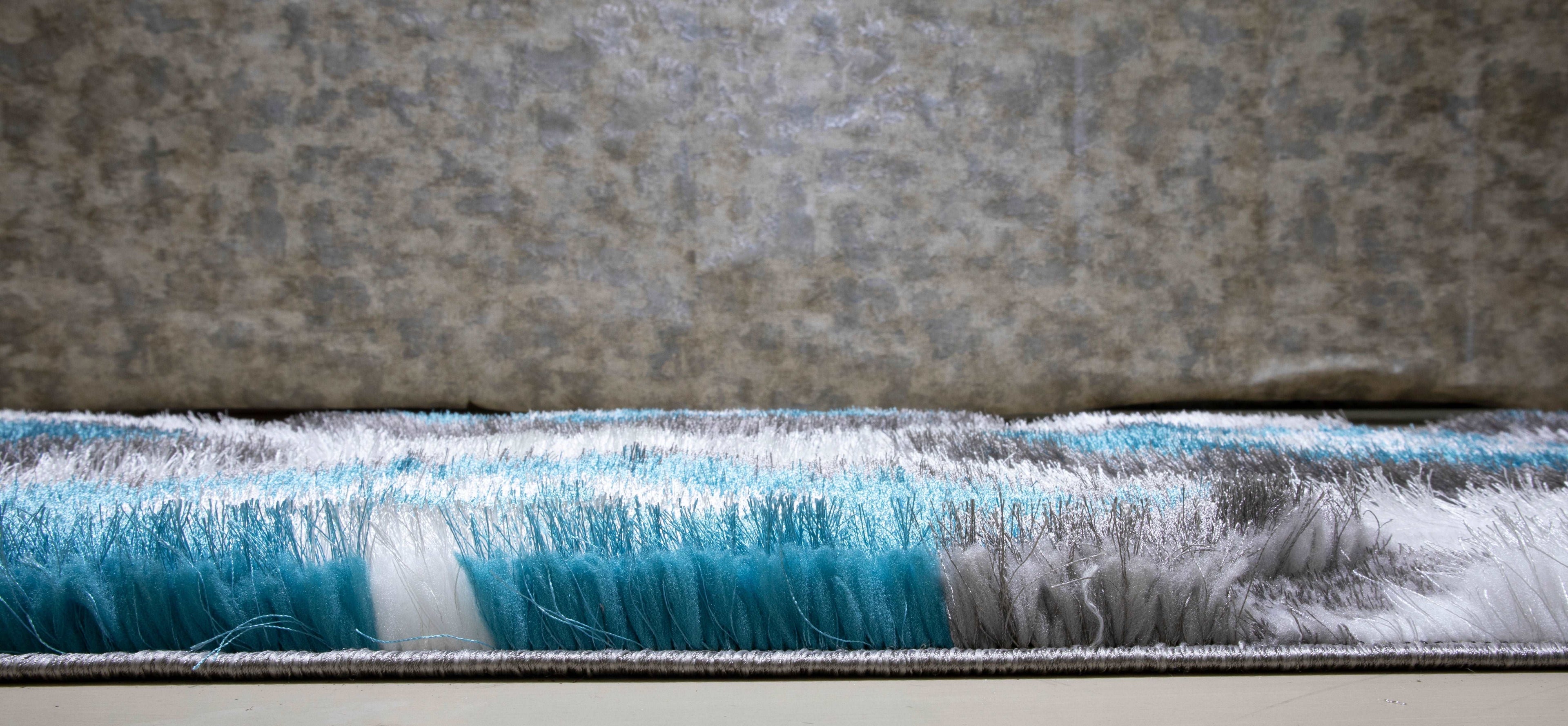 3D Shaggy GRAY-TURQOUISE Area Rug - 3D151 - 3D151-GRY/TRQ-57 - Bien Home Furniture & Electronics