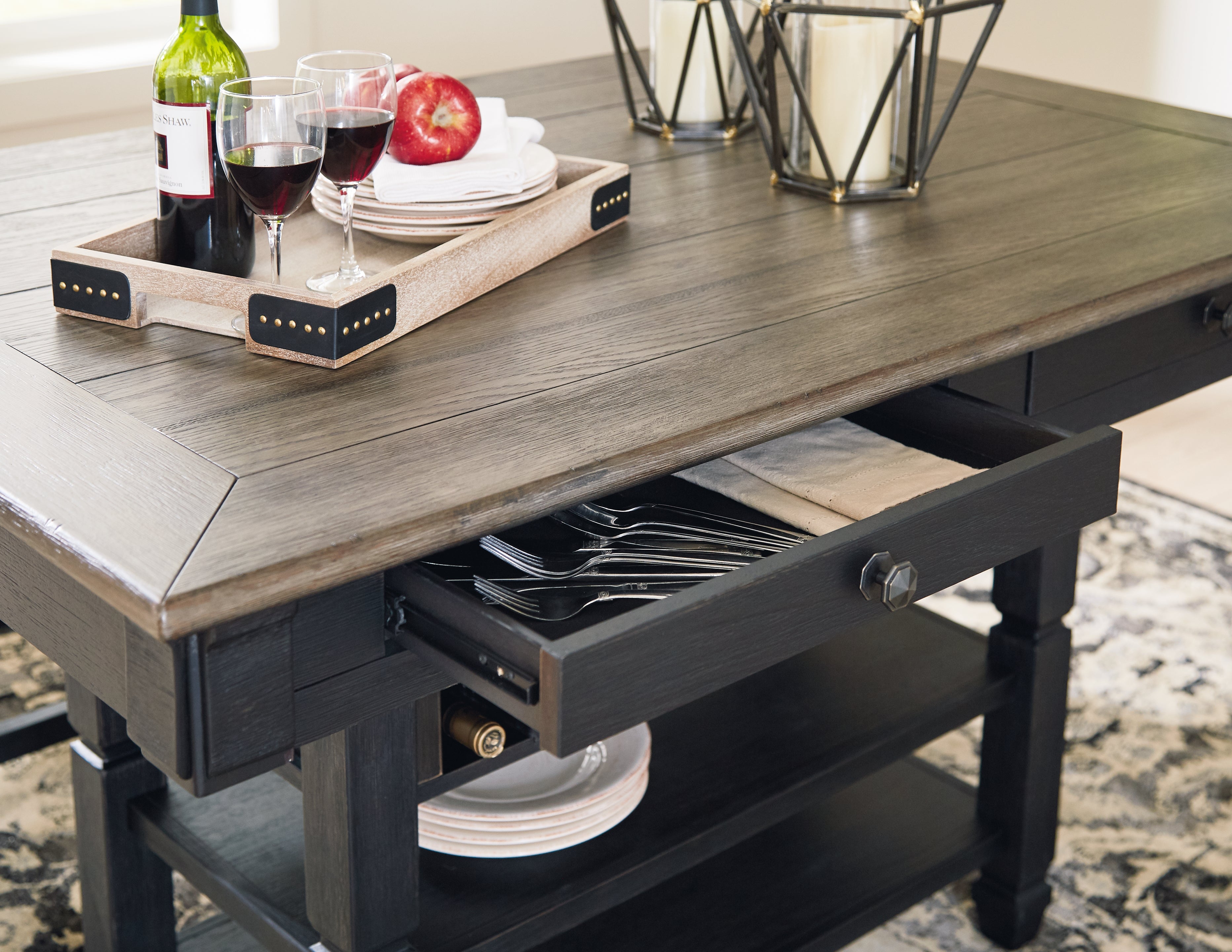 Tyler Creek Black/Gray Counter Height Dining Table and 2 Barstools - D736D14