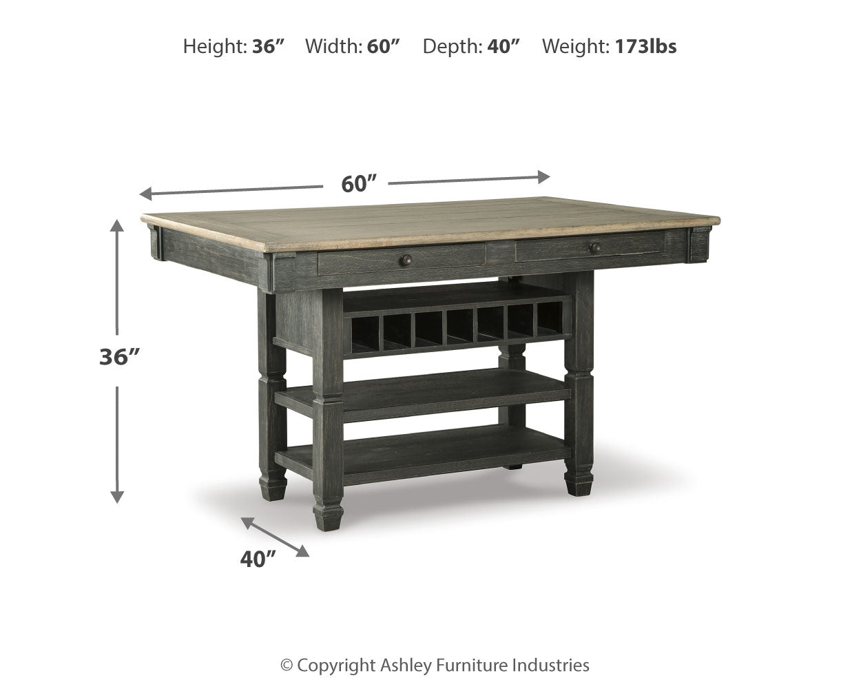 Tyler Creek Black/Gray Counter Height Dining Table and 2 Barstools - D736D14