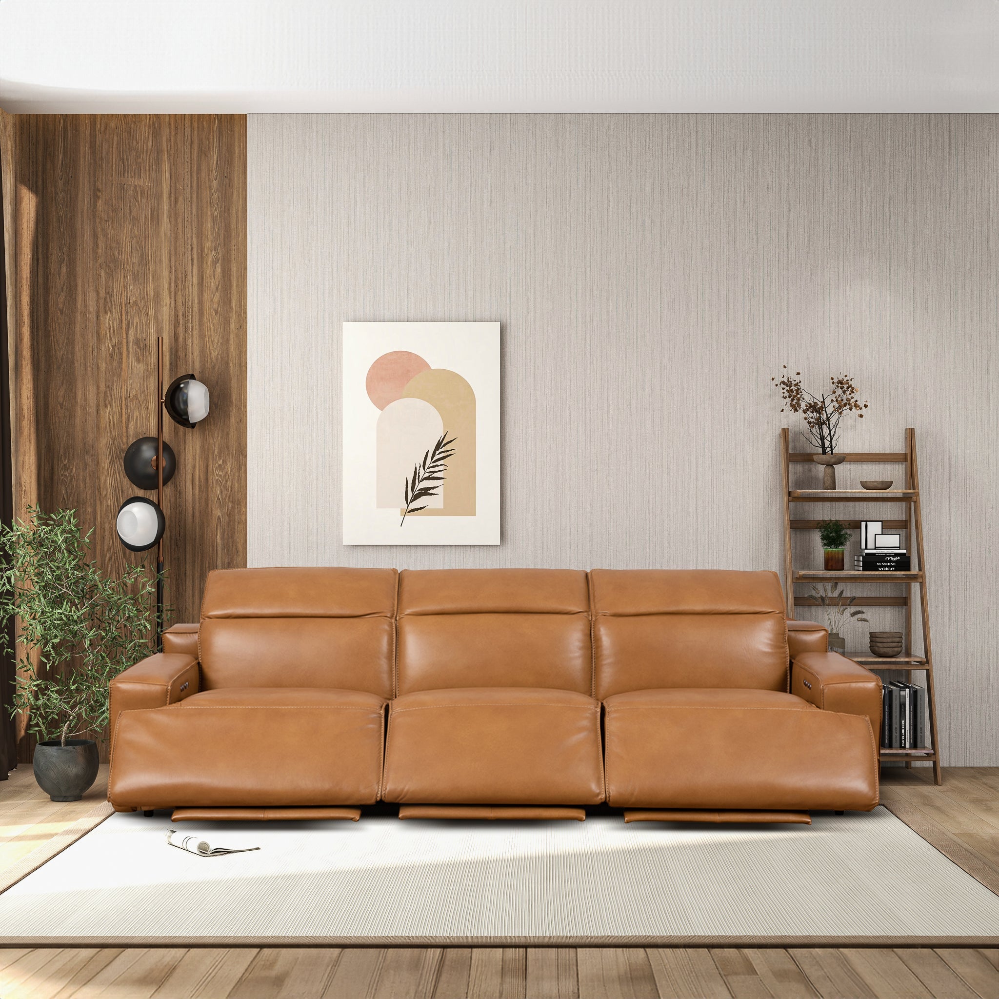 Urbana Triple PWR Recliner Sofa - Tan Leather - RSF03800301
