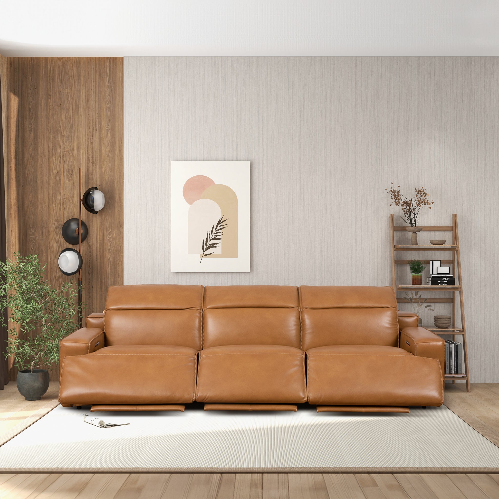 Urbana Triple PWR Recliner Sofa - Tan Leather - RSF03800301