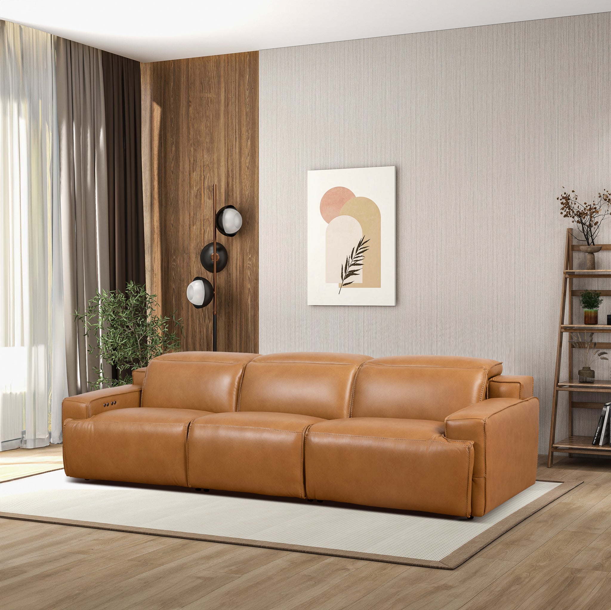 Urbana Triple PWR Recliner Sofa - Tan Leather - RSF03800301
