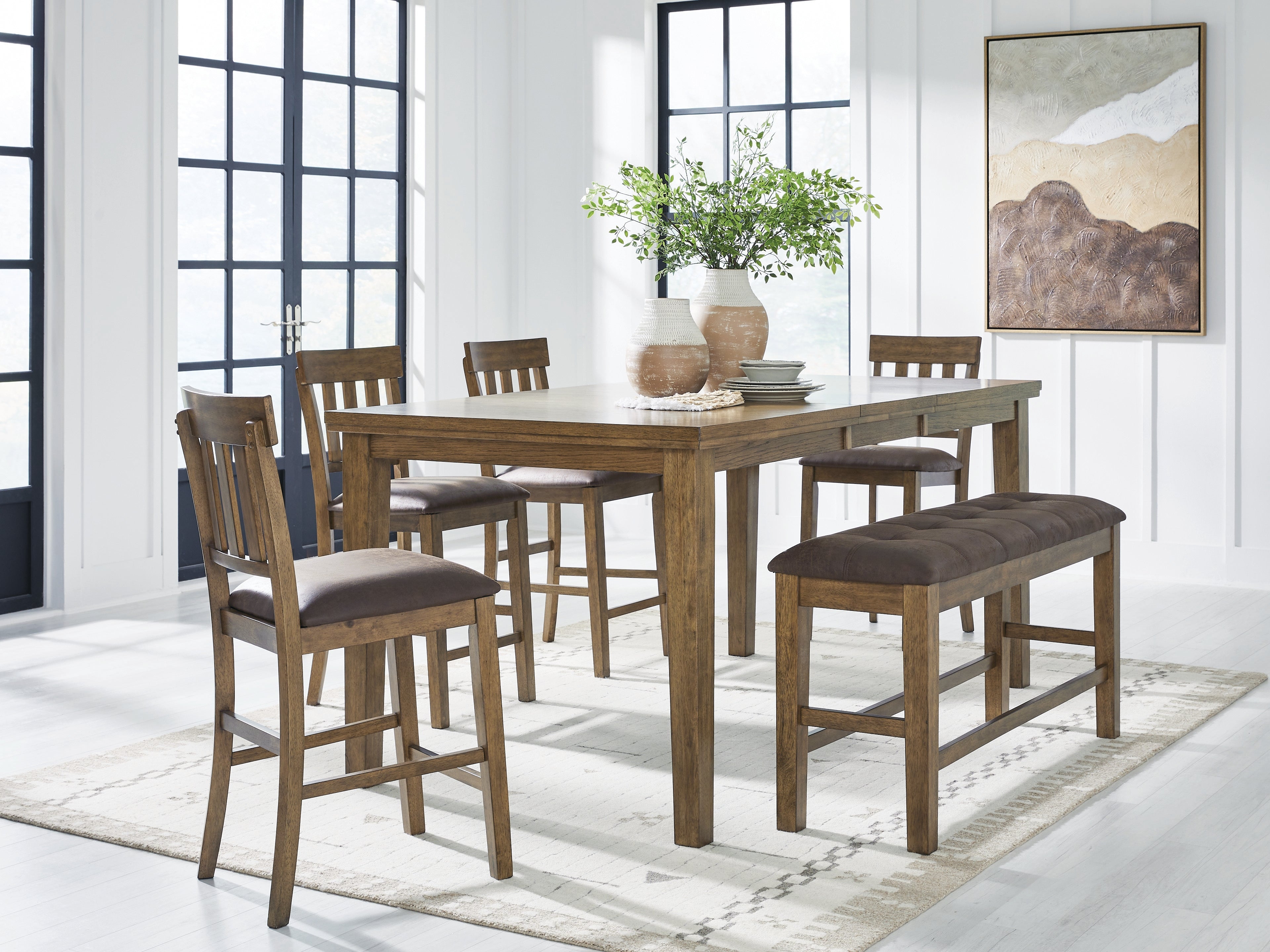 Urbinforte Counter Height Dining Table and 4 Barstools and Bench in Light Brown from Ashley - Luna Furniture