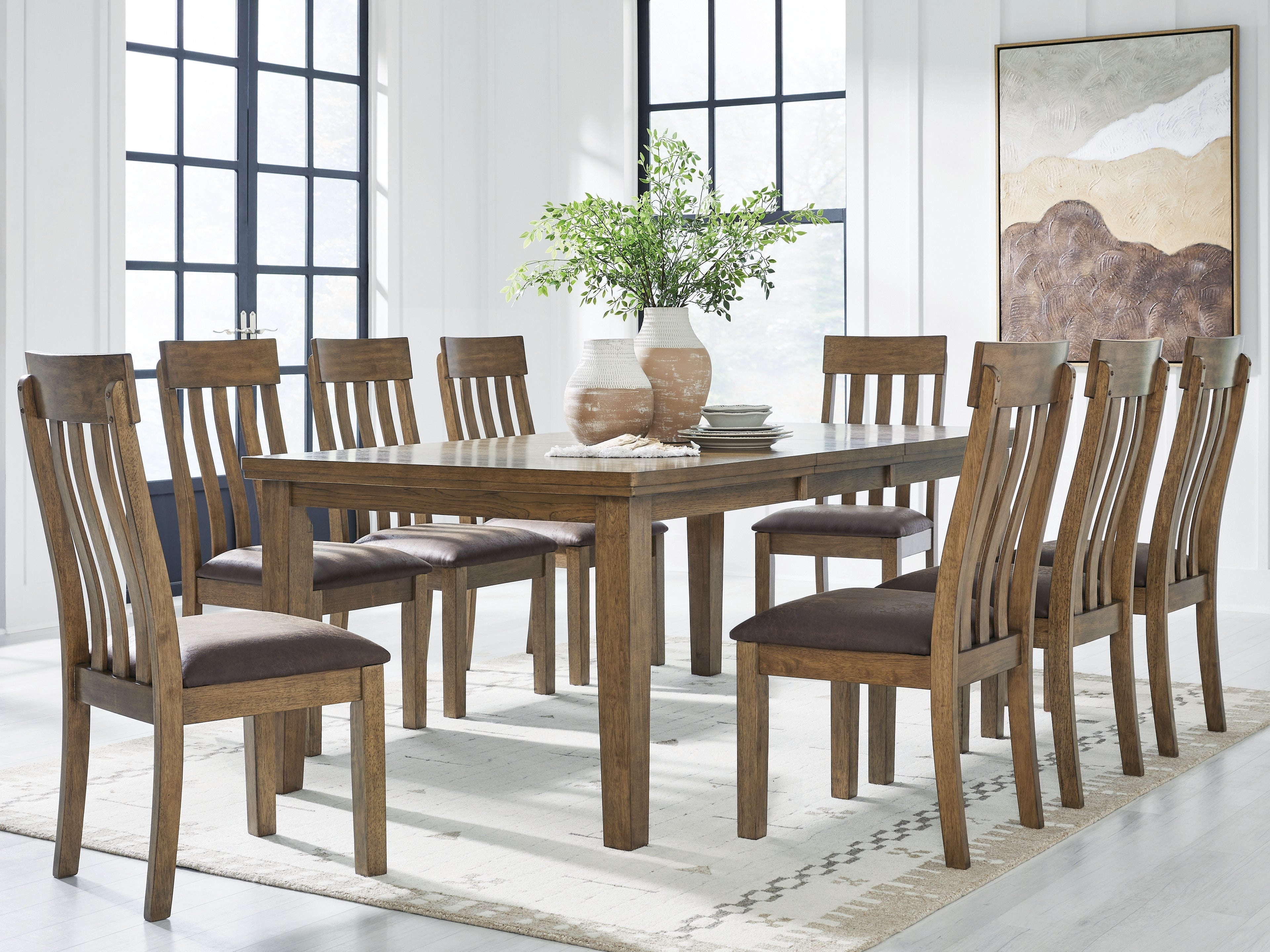 Urbinforte Dining Table and 8 Chairs in Light Brown from Ashley - Luna Furniture
