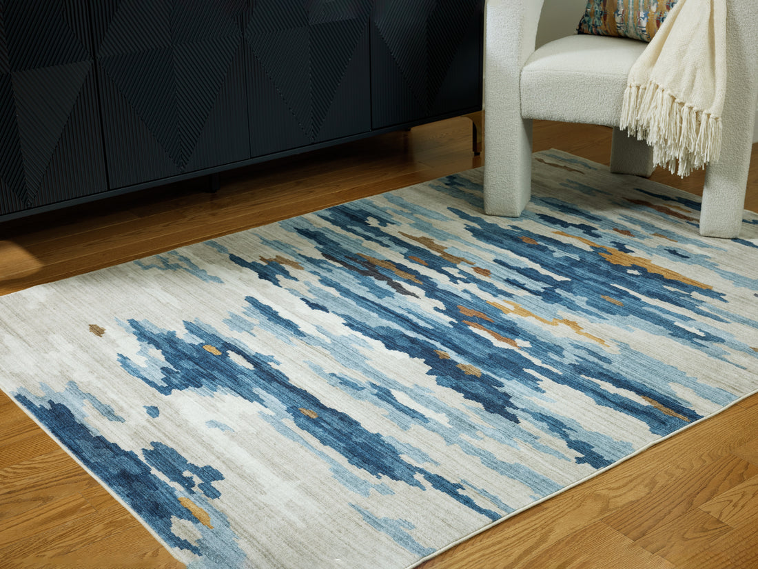 Vinlett Cream/Blue/Brown Washable Medium Rug - R407042