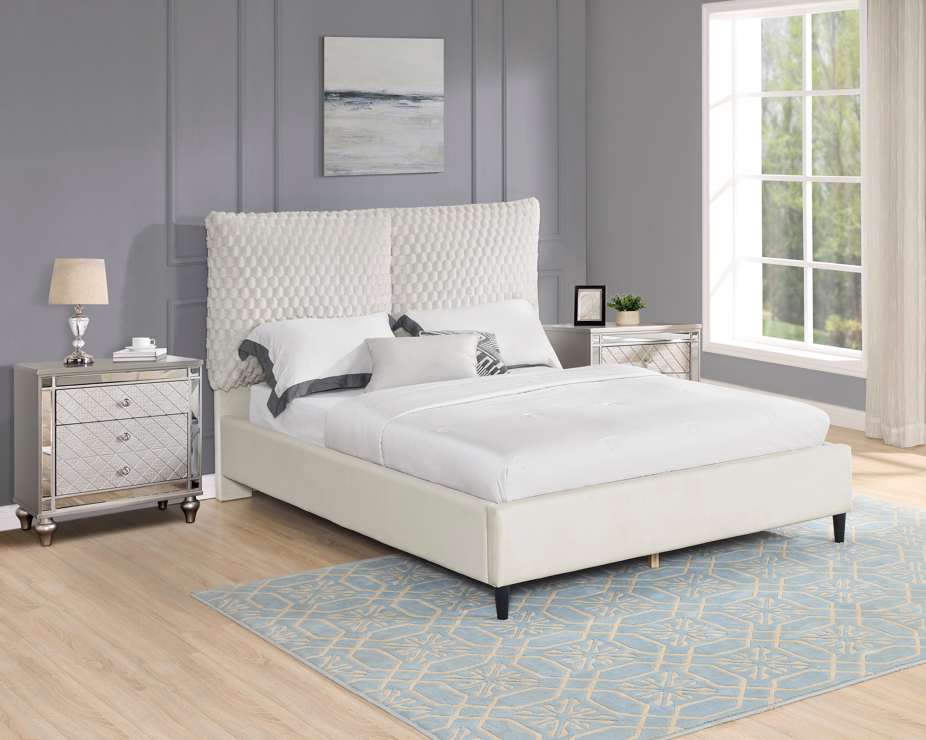 Violet Whote Dove Queen Upholstered Bed - SET | 5113WH-Q-HB | 5113WH-Q-FBRL - Bien Home Furniture &amp; Electronics