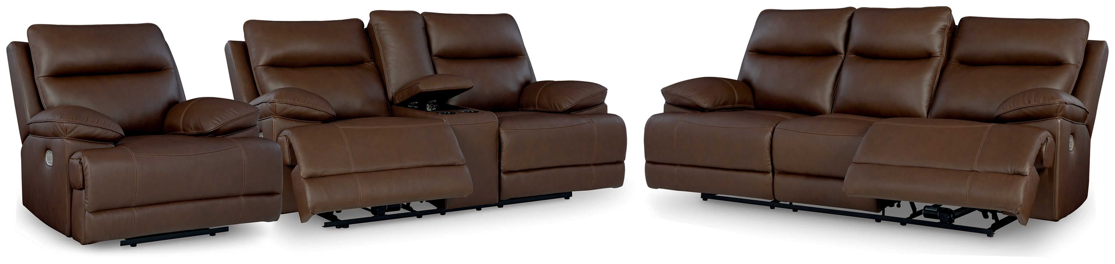 VonRyan Tobacco Power Reclining Sofa, Loveseat and Recliner - U10400U2