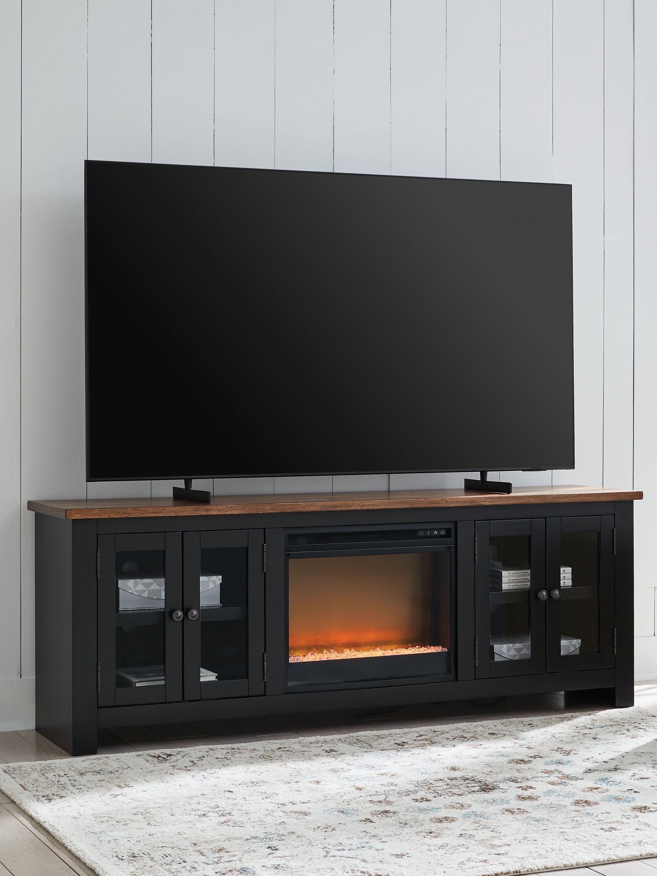 Wildenauer Brown/Black 76" TV Stand with Electric Fireplace - W664W2