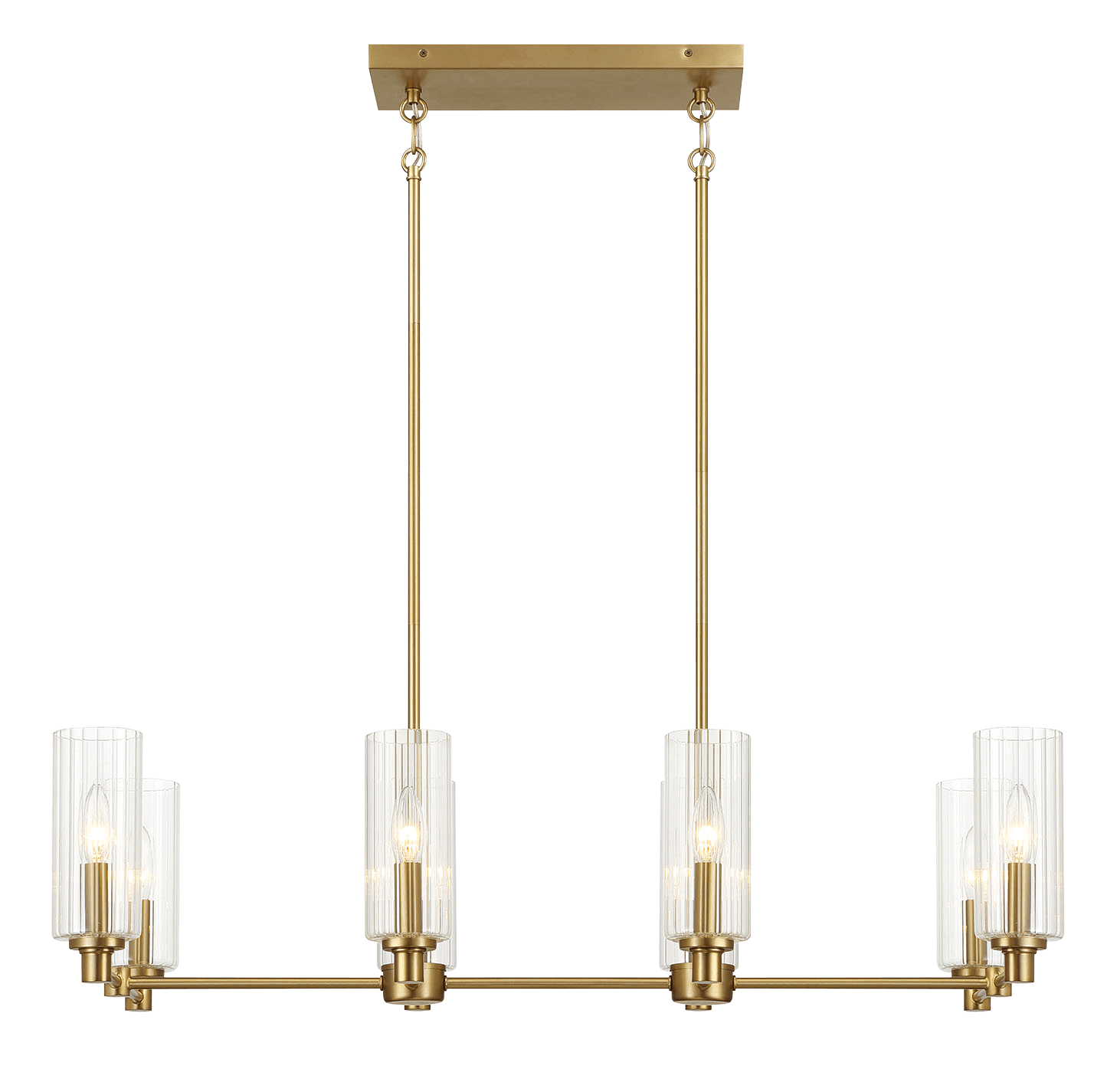 Willow Eight Lights Island With Clear Ribbed Glass Pendant Lamp - Satin Brass - PNL03901801