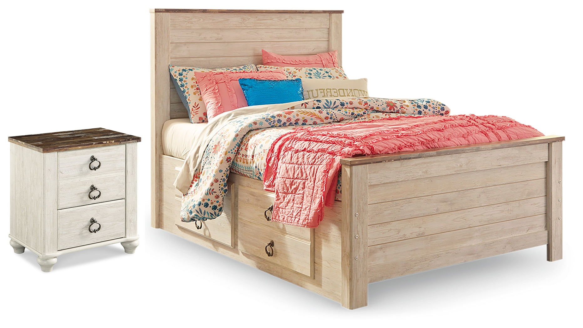 Willowton Full Panel Bed with Storage and Nightstand - B267B66