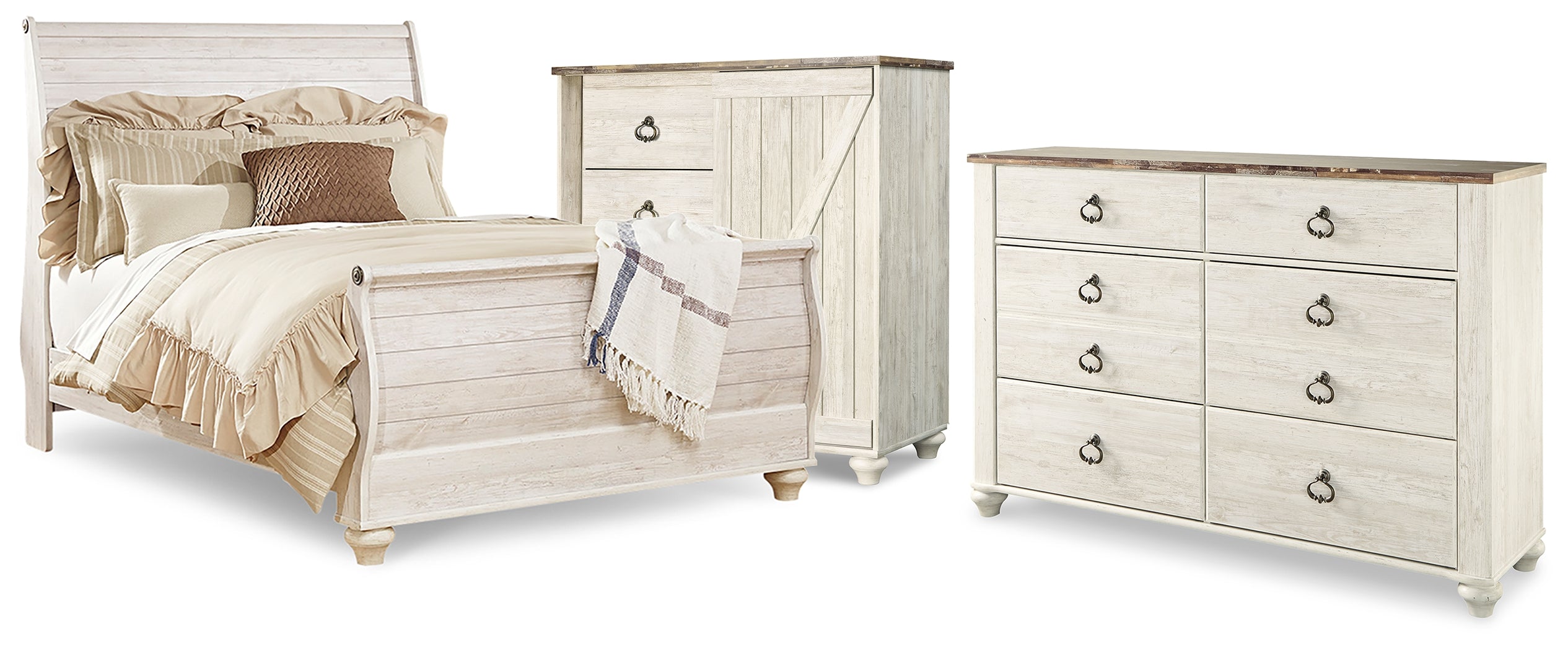 Willowton Queen Sleigh Bed, Dresser and Chest - B267B63