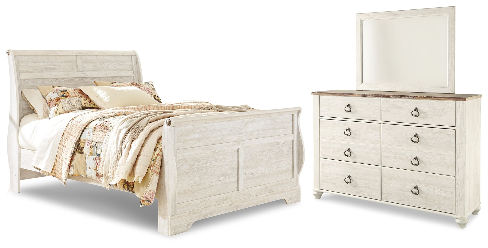 Willowton Queen Sleigh Bed, Dresser and Mirror - B267B30