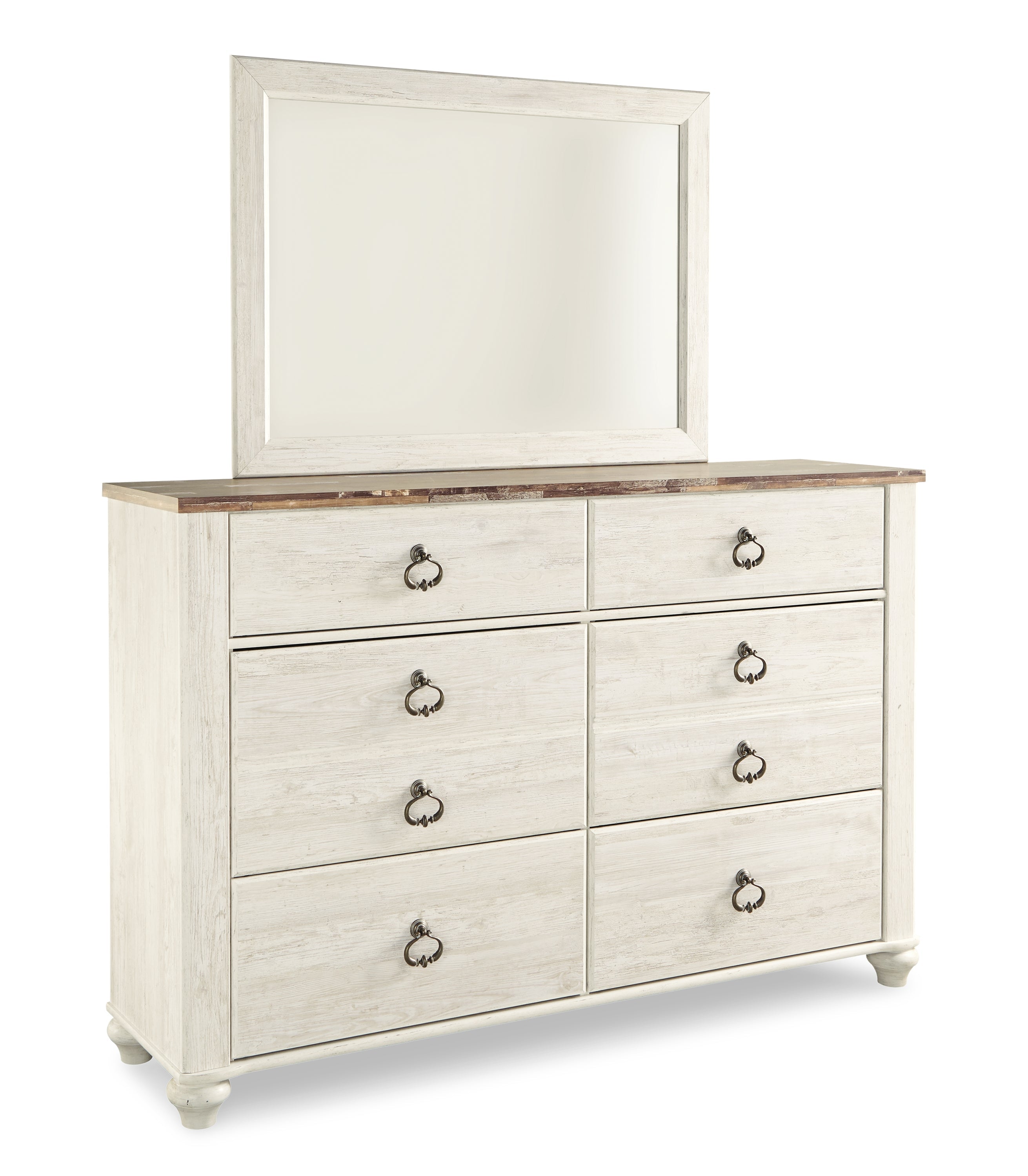 Willowton Queen Sleigh Bed with Mirrored Dresser in Whitewash - PKG004327