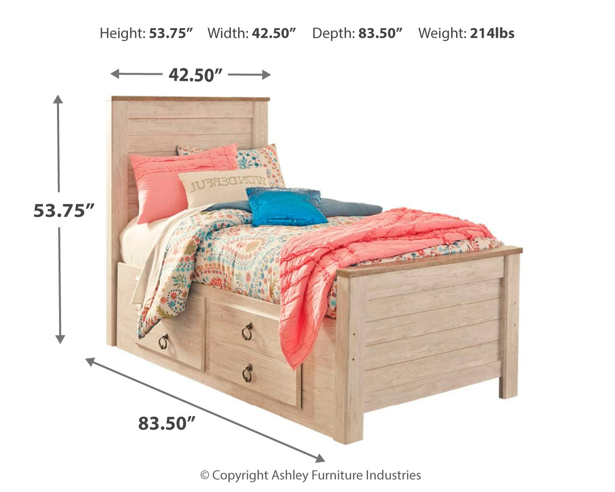 Willowton Twin Bed with Storage, Dresser, Mirror, Chest and Nightstand - B267B65