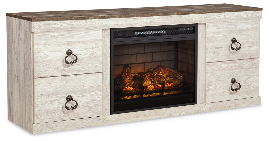 Willowton Whitewash 4-Piece Entertainment Center with Electric Fireplace - EW0267W9