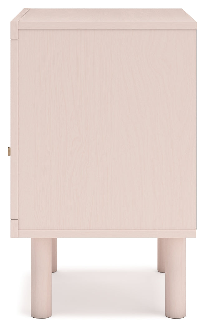 Wistenpine Twin Upholstered Panel Bed with Nightstand in Blush - PKG018938