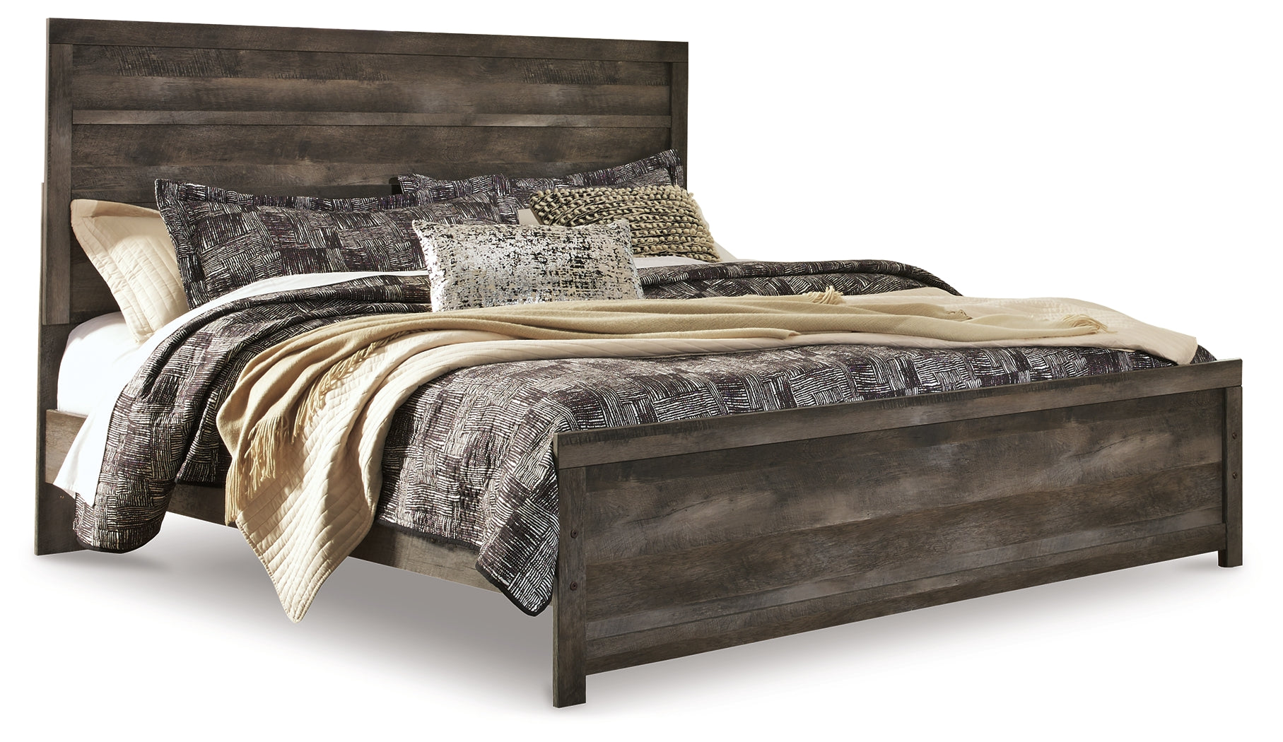 Wynnlow King Panel Bed with Mirrored Dresser and 2 Nightstands in Gray - PKG005683