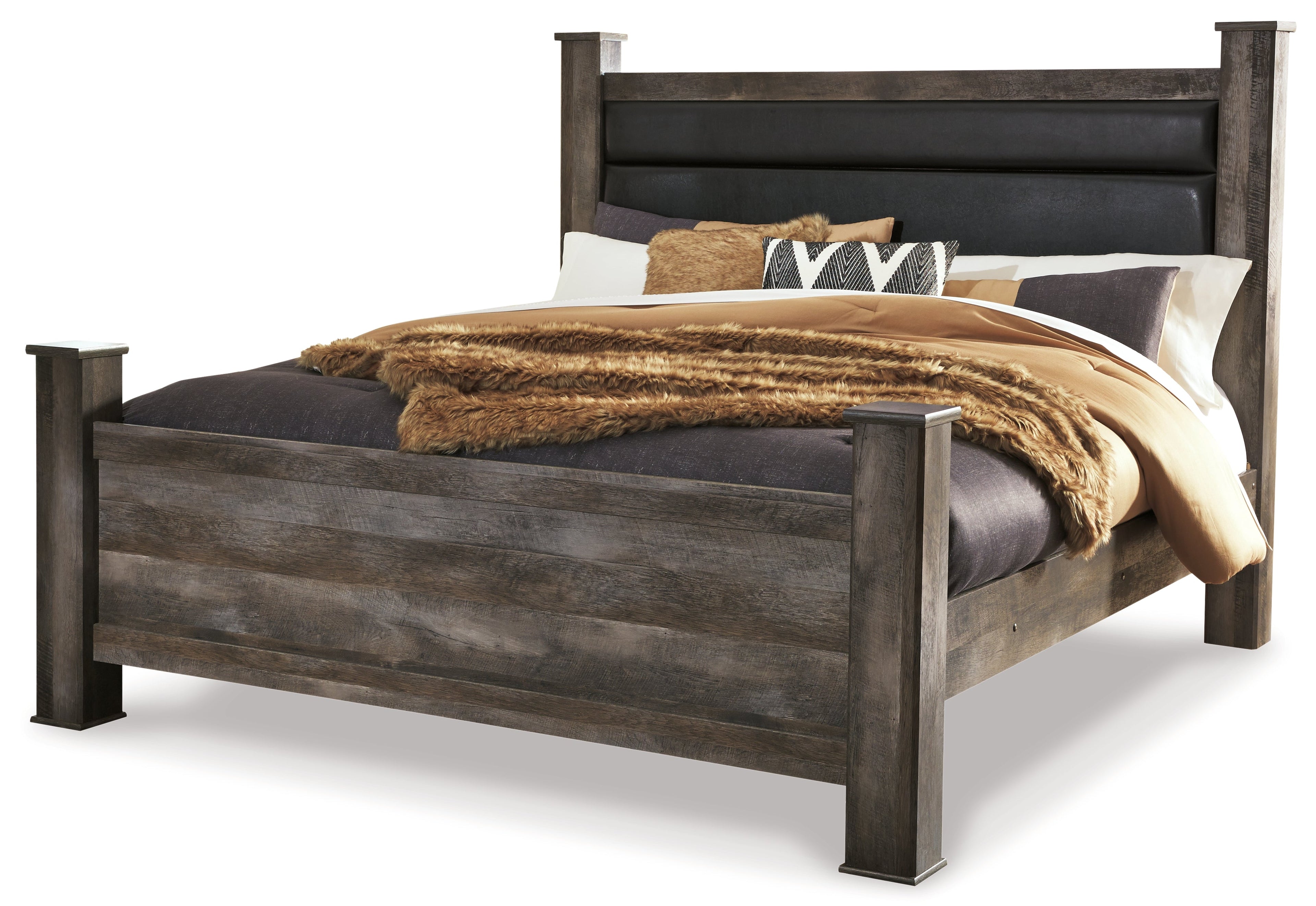Wynnlow King Poster Bed with Mirrored Dresser in Gray - PKG005143