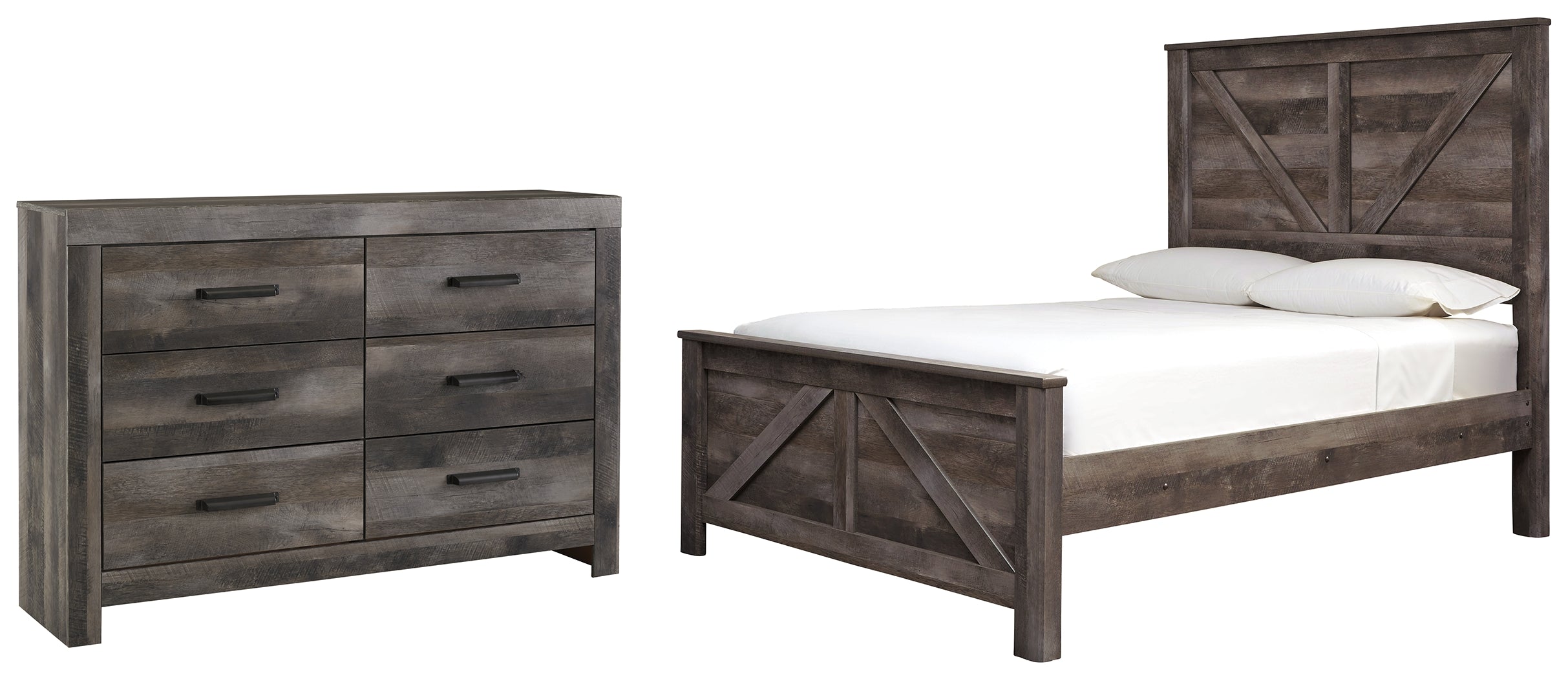 Wynnlow Queen Crossbuck Panel Bed with Dresser in Gray - PKG000721