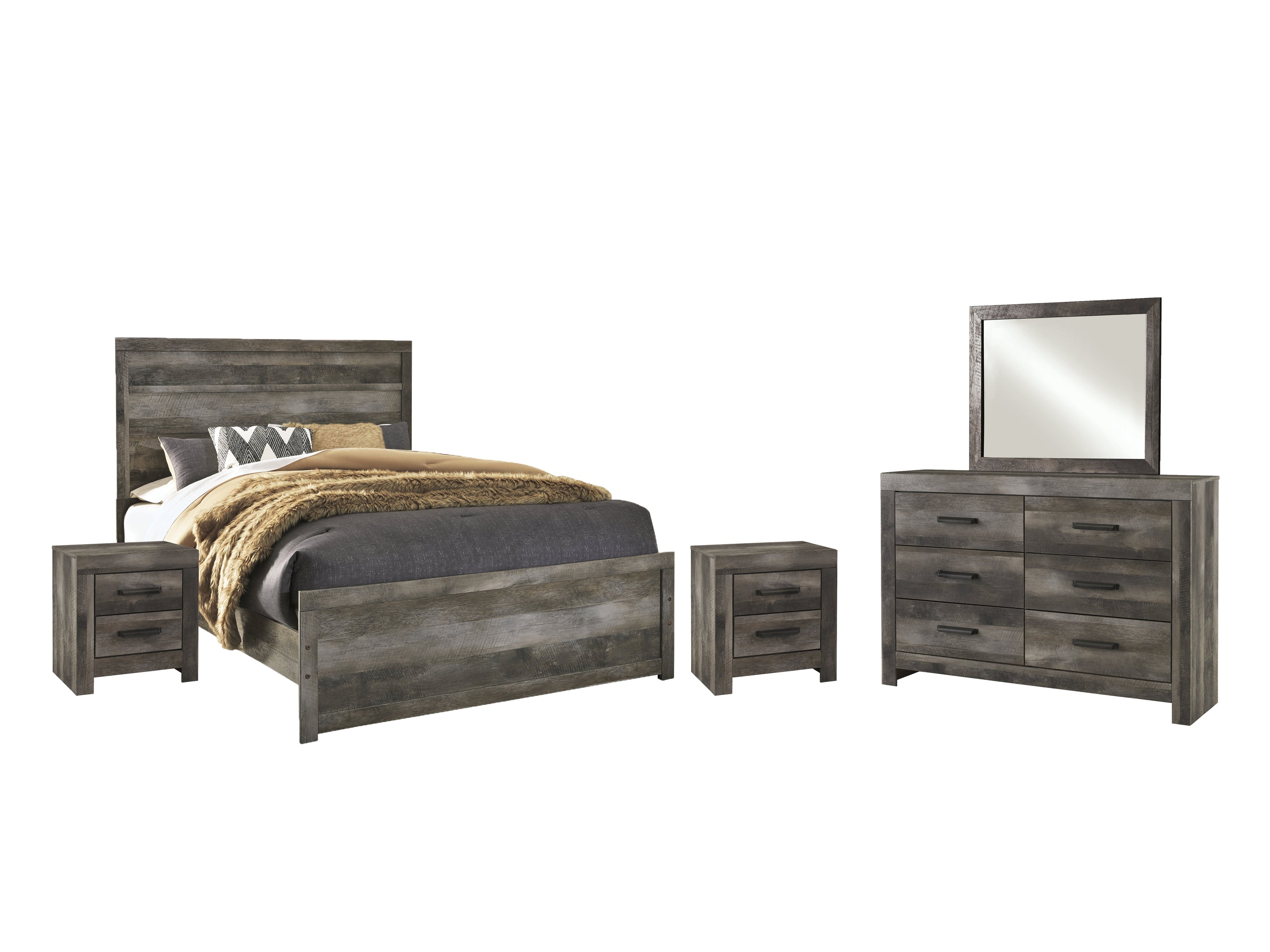 Wynnlow Queen Panel Bed with Mirrored Dresser and 2 Nightstands in Gray - PKG005402