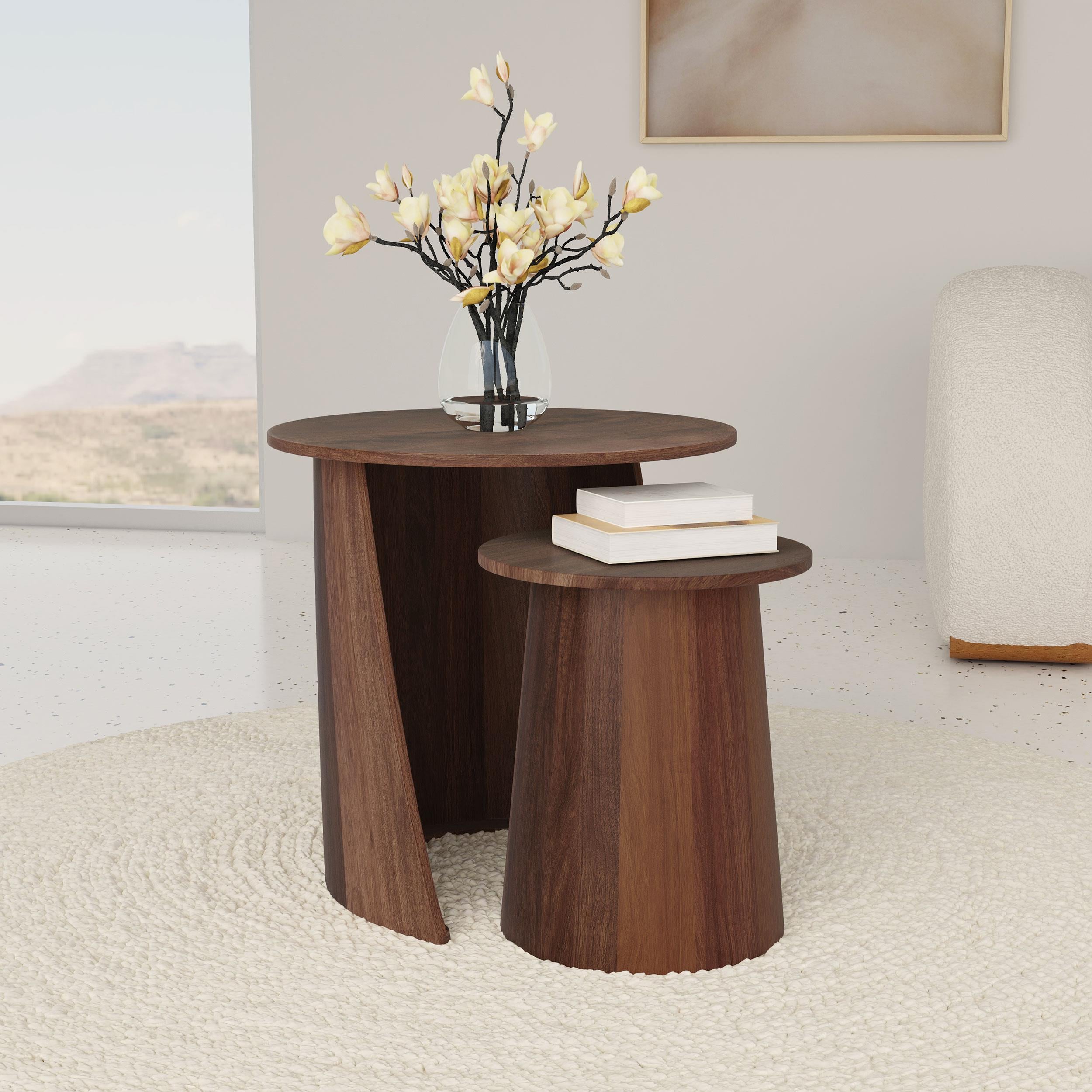 Yency 2-piece Solid Wood Round Nesting Table Mango Brown - 930330