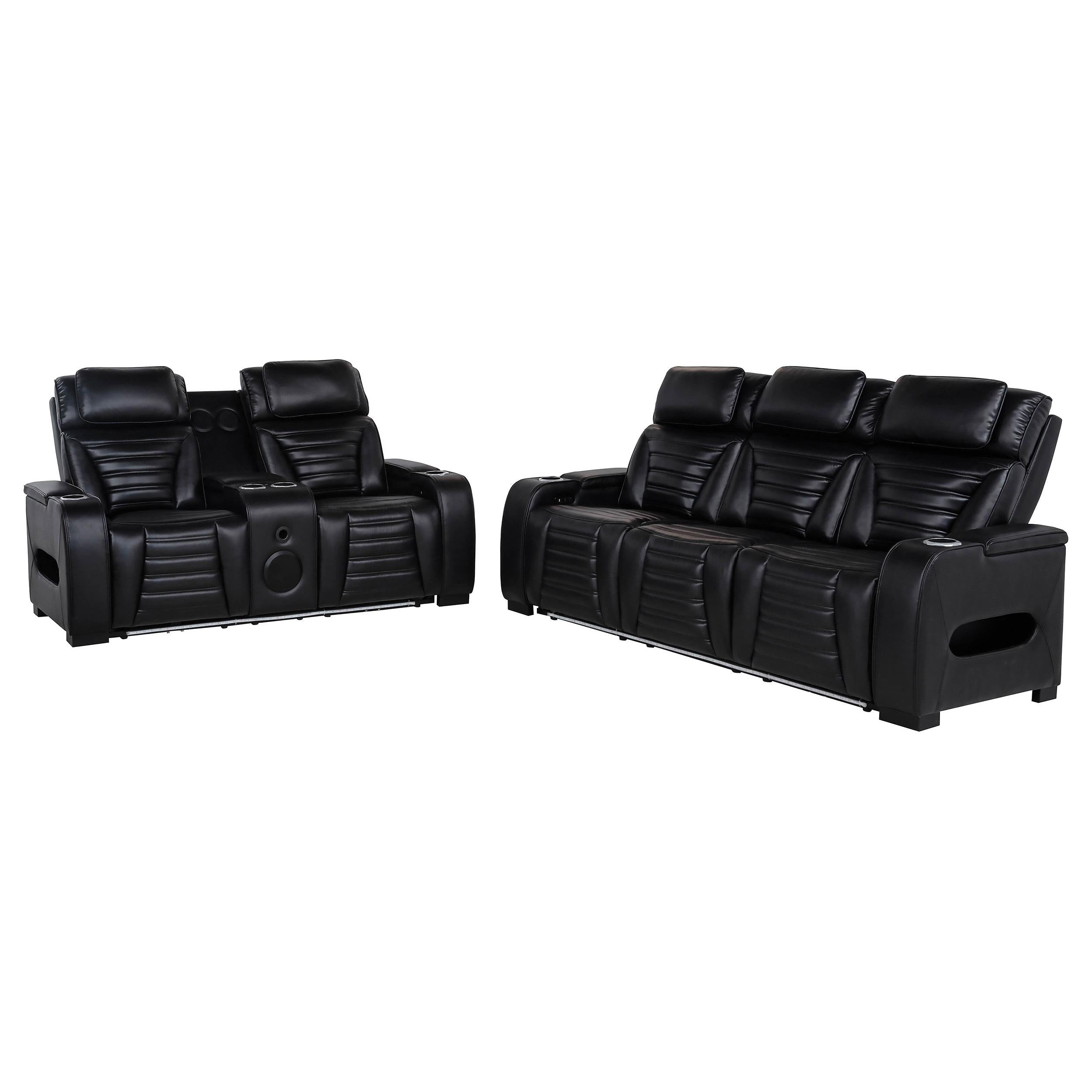 Zuma 2-piece Faux Leather Dual Power LED Sofa Set Black - 603251PP-S2