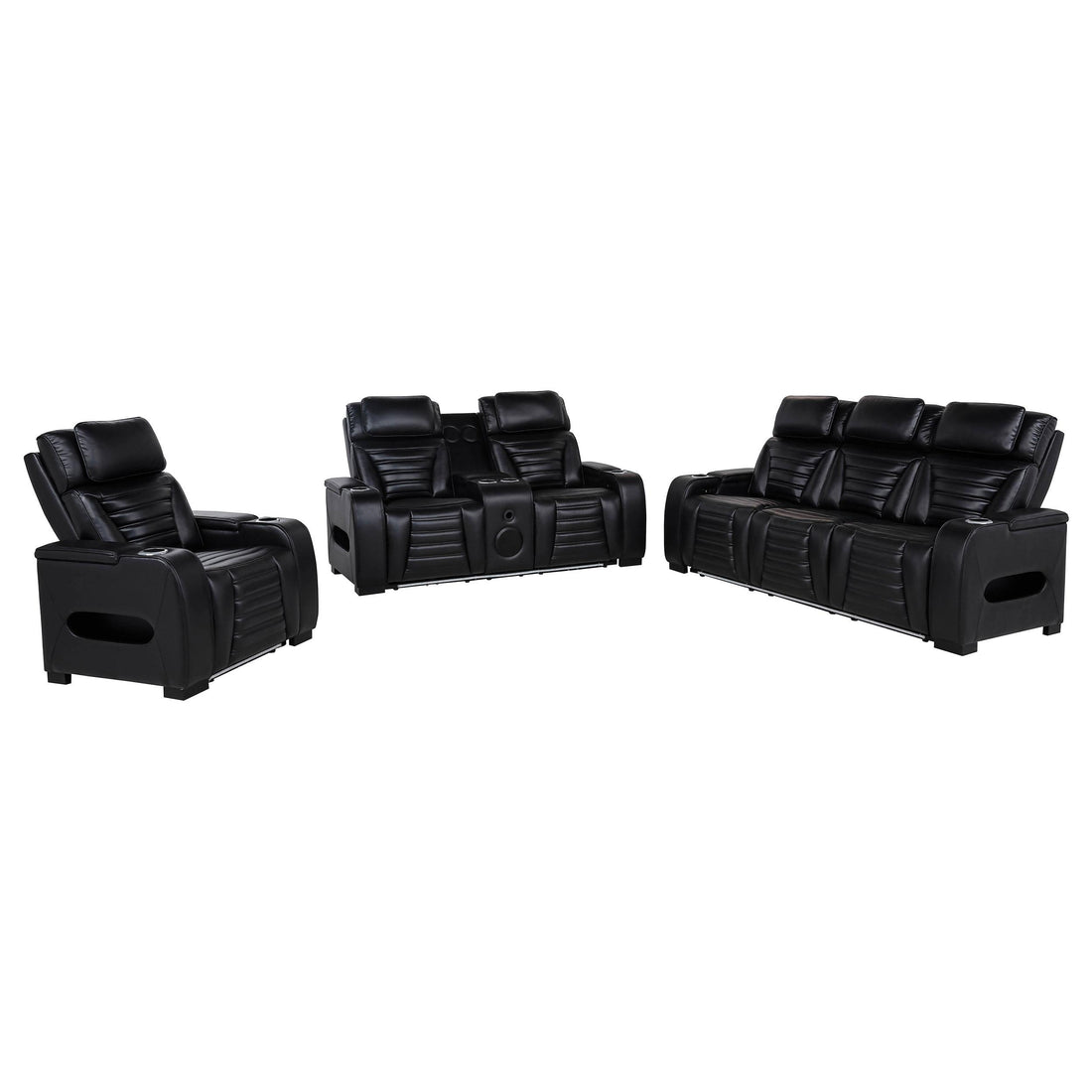 Zuma 3-piece Faux Leather Dual Power LED Sofa Set Black - 603251PP-S3