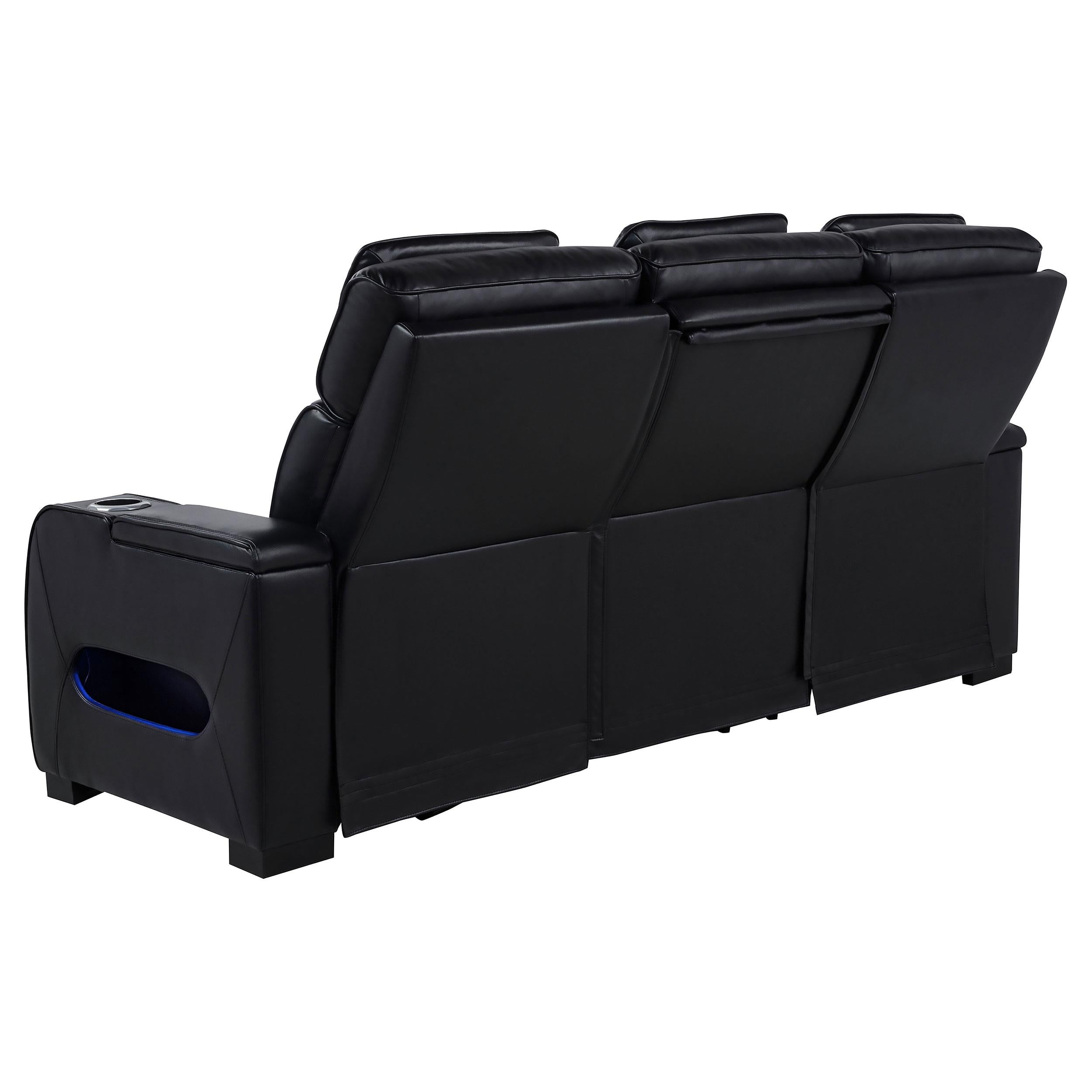 Zuma Faux Leather Dual Power Reclining LED Sofa Black - 603251PP