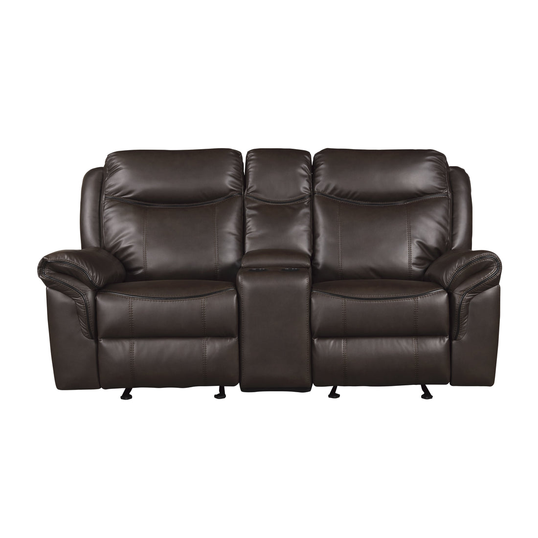 8206BRW-2 Double Glider Reclining Loveseat with Center Console, Receptacles and USB Ports - 8206BRW-2 - Bien Home Furniture &amp; Electronics