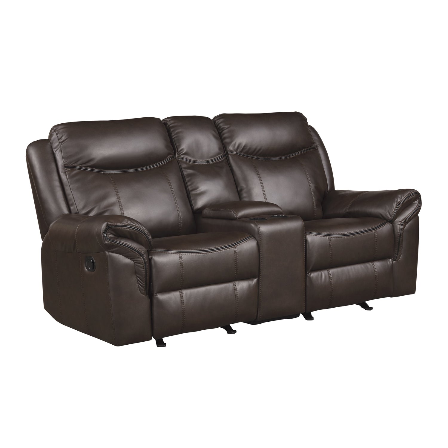 8206BRW-2 Double Glider Reclining Loveseat with Center Console, Receptacles and USB Ports - 8206BRW-2 - Bien Home Furniture & Electronics