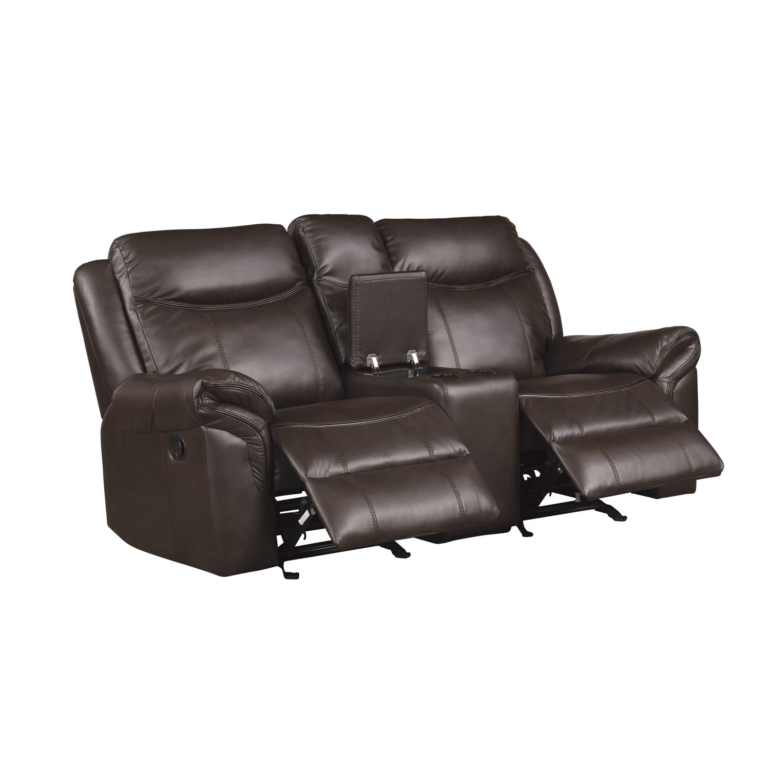 8206BRW-2 Double Glider Reclining Loveseat with Center Console, Receptacles and USB Ports - 8206BRW-2 - Bien Home Furniture & Electronics
