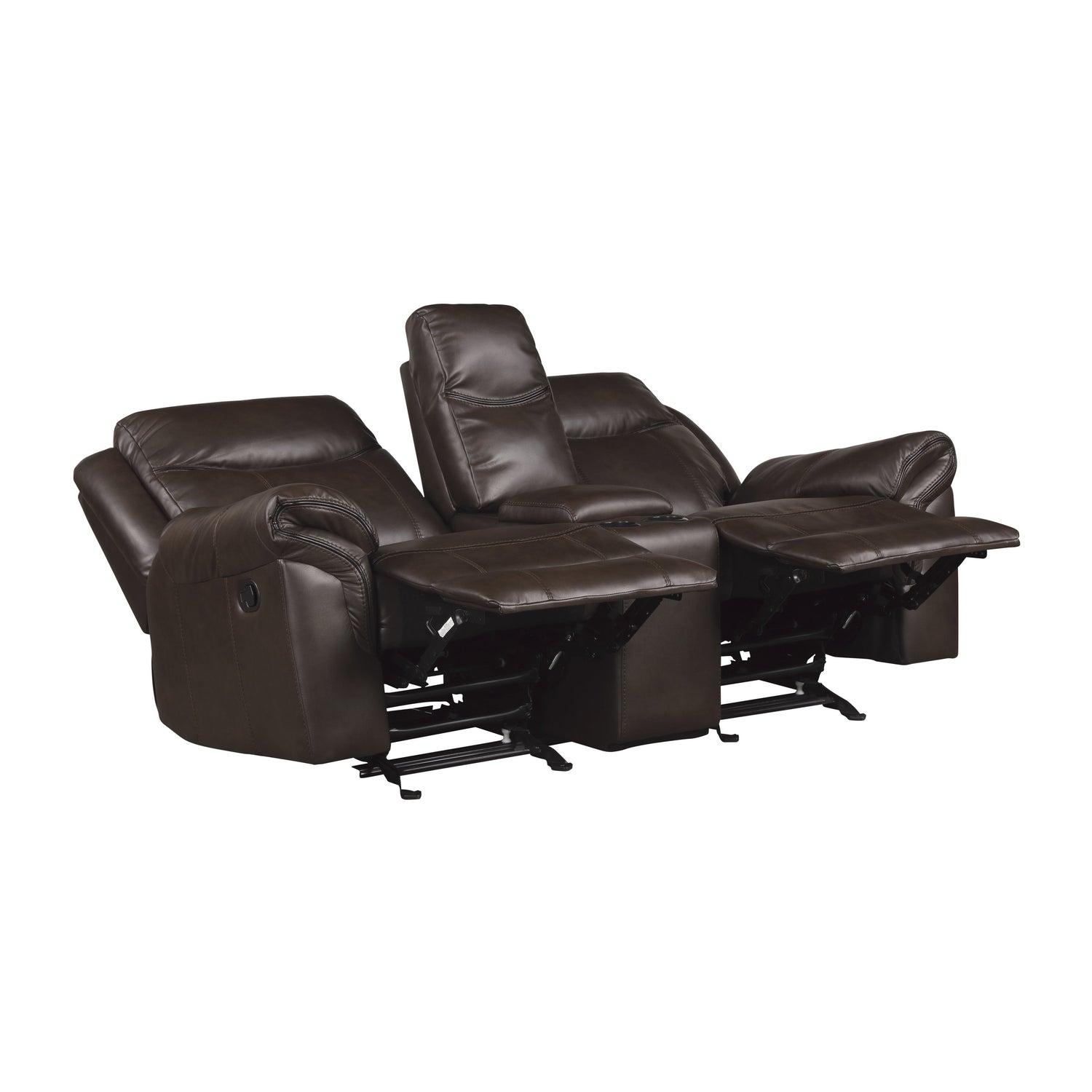 8206BRW-2 Double Glider Reclining Loveseat with Center Console, Receptacles and USB Ports - 8206BRW-2 - Bien Home Furniture & Electronics
