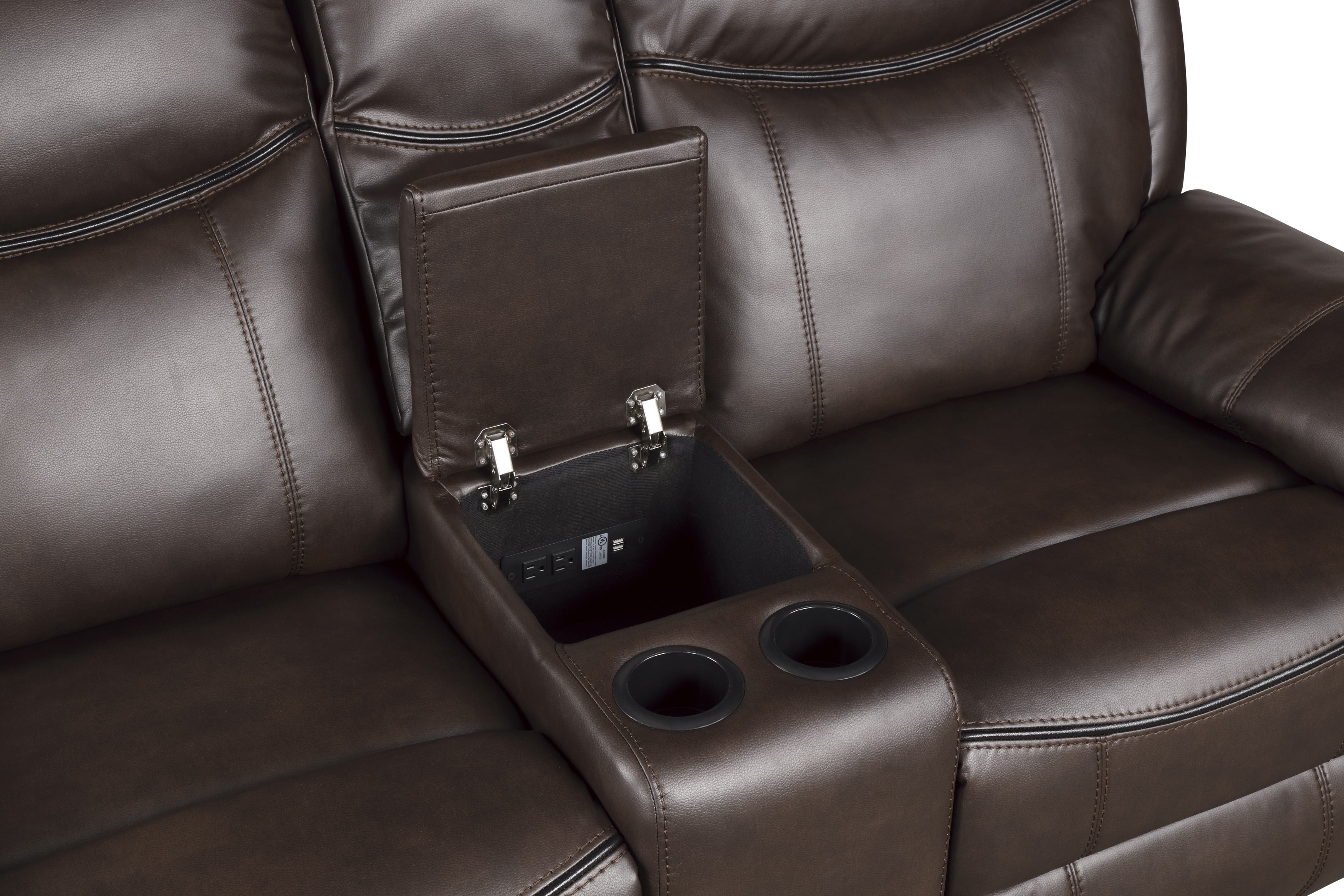 8206BRW-2 Double Glider Reclining Loveseat with Center Console, Receptacles and USB Ports - 8206BRW-2 - Bien Home Furniture & Electronics