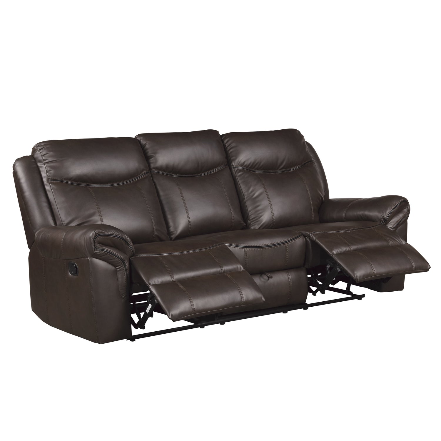 8206BRW-3 Double Reclining Sofa with Center Drop-Down Cup Holders, Receptacles, Hidden Drawer and USB Ports - 8206BRW-3 - Bien Home Furniture & Electronics