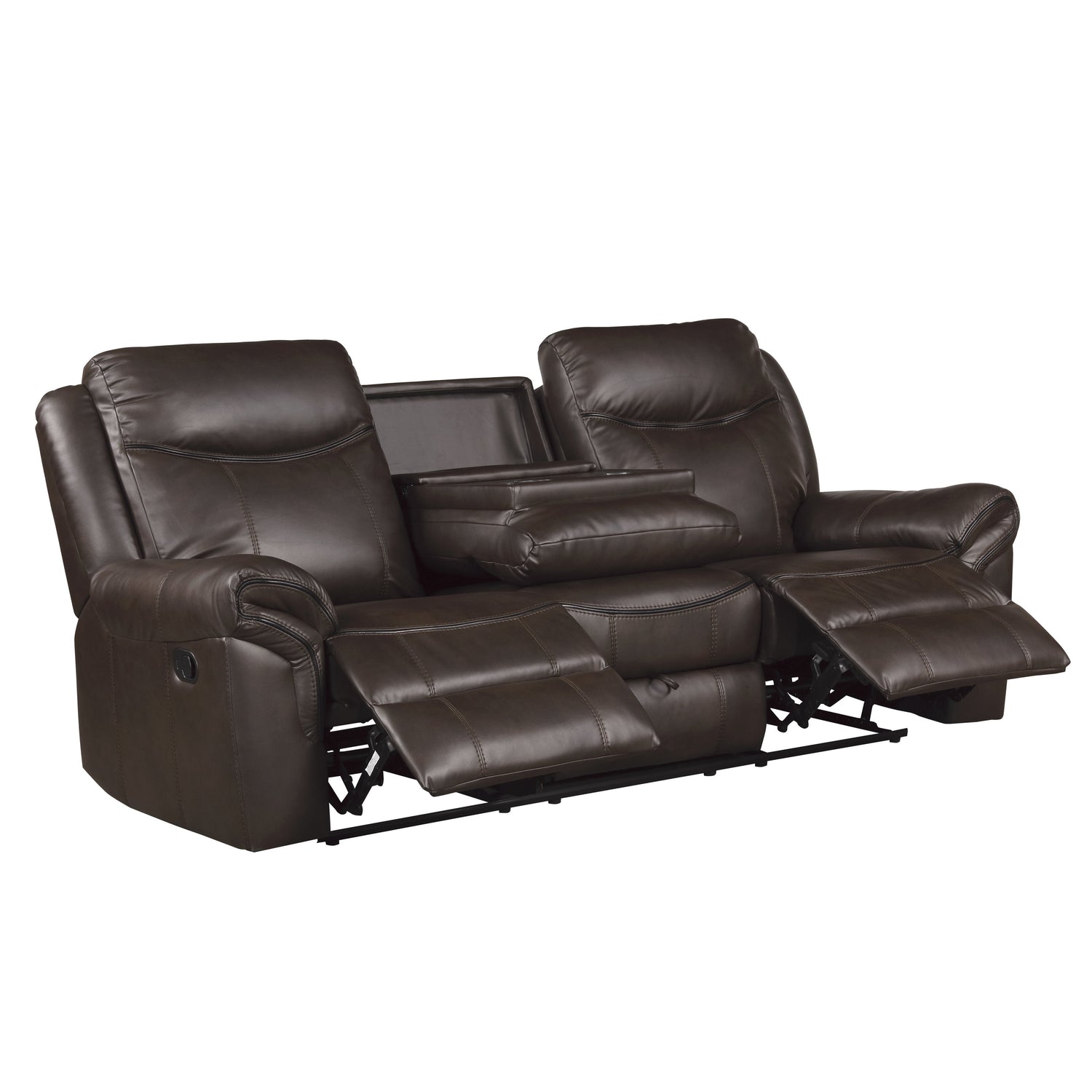 8206BRW-3 Double Reclining Sofa with Center Drop-Down Cup Holders, Receptacles, Hidden Drawer and USB Ports - 8206BRW-3 - Bien Home Furniture & Electronics