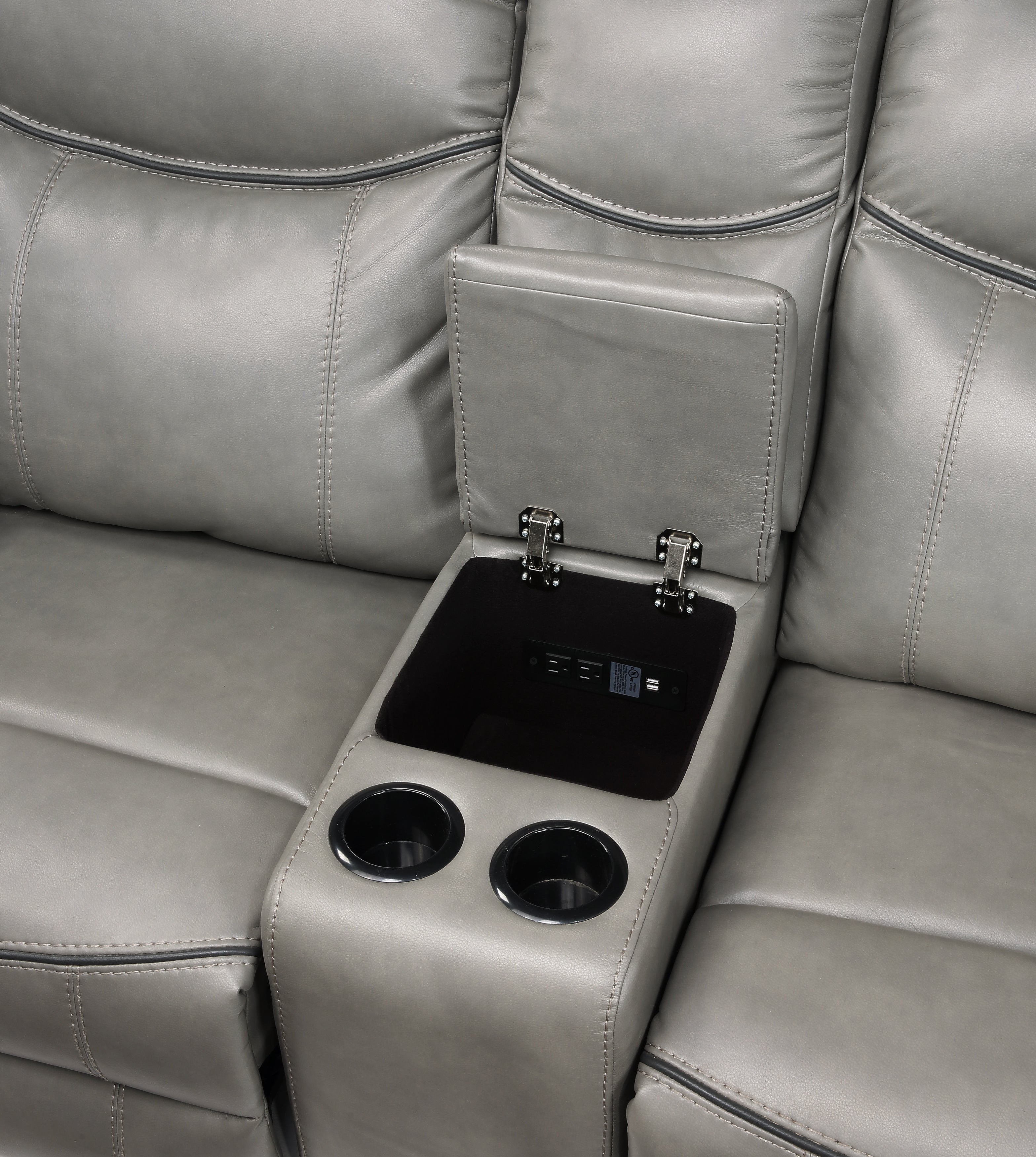 8206GRY-2 Double Glider Reclining Loveseat with Center Console, Receptacles and USB Ports - 8206GRY-2 - Bien Home Furniture & Electronics