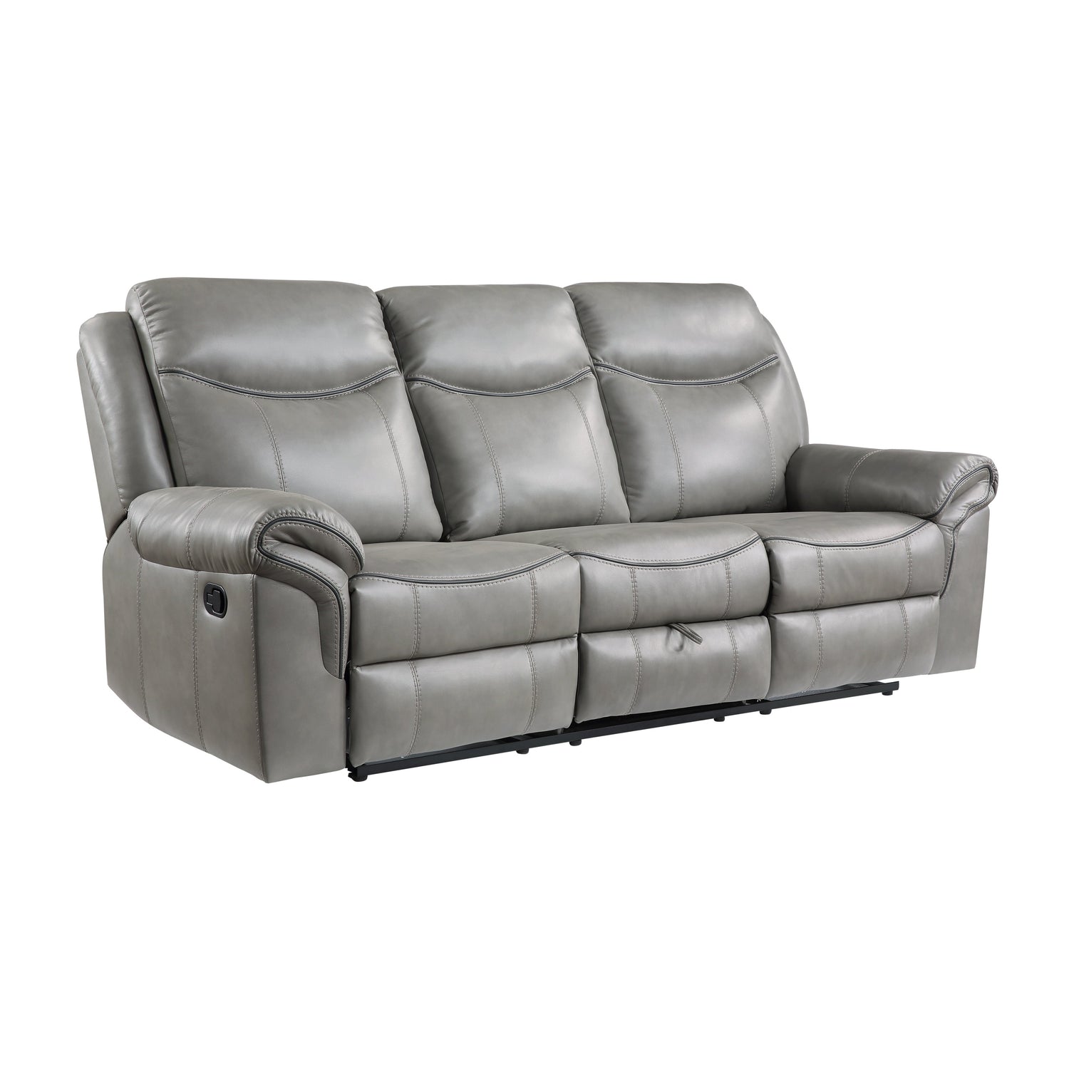8206GRY-3 Double Reclining Sofa with Center Drop-Down Cup Holders, Receptacles, Hidden Drawer and USB Ports - 8206GRY-3 - Bien Home Furniture & Electronics