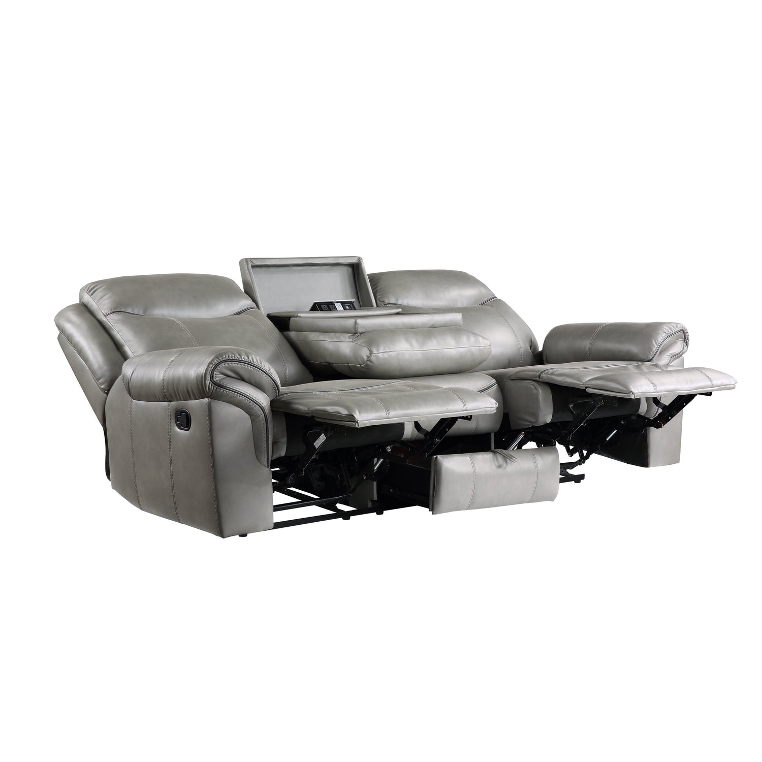 8206GRY-3 Double Reclining Sofa with Center Drop-Down Cup Holders, Receptacles, Hidden Drawer and USB Ports - 8206GRY-3 - Bien Home Furniture & Electronics