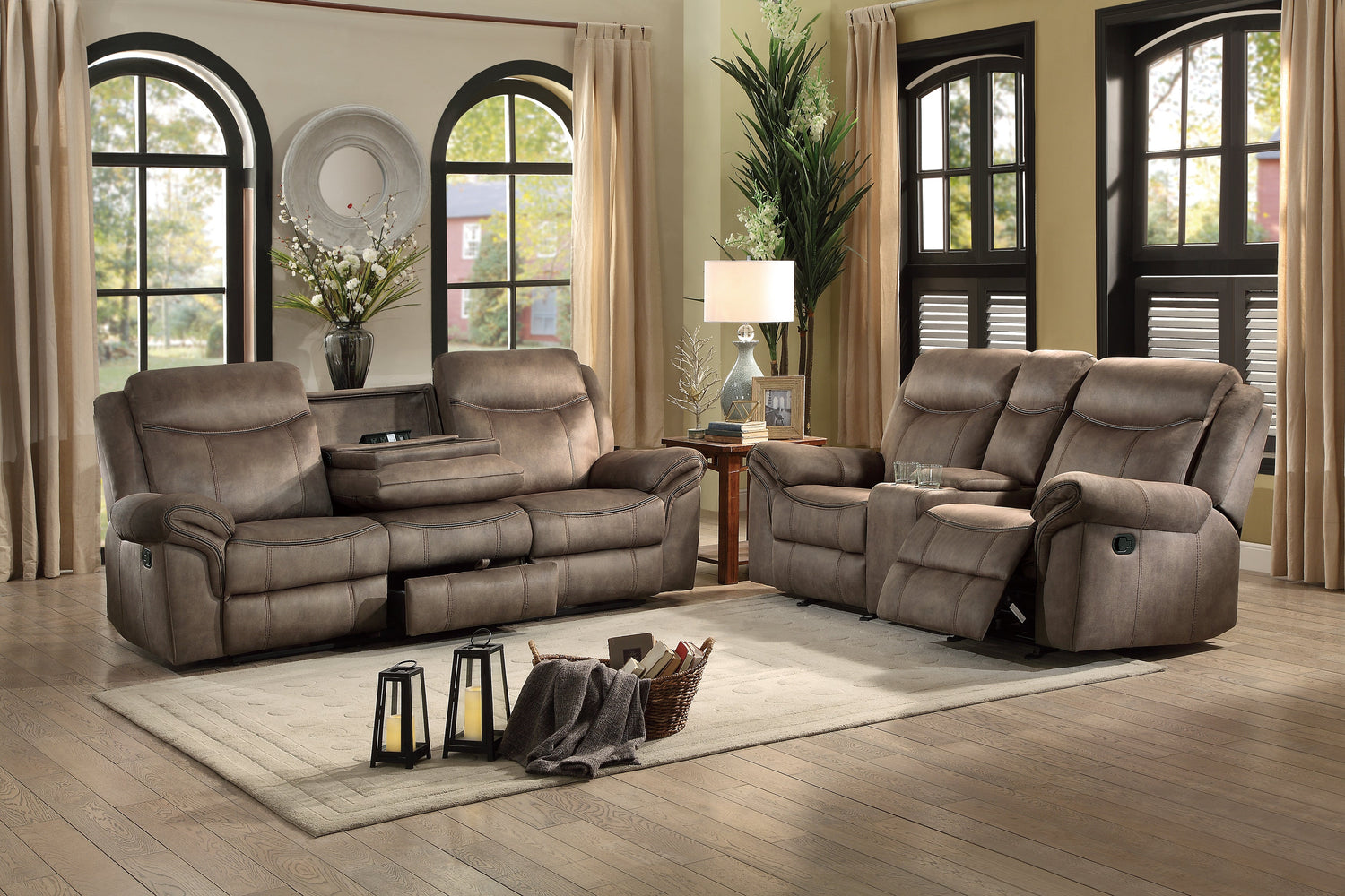 8206NF-3 Double Reclining Sofa with Center Drop-Down Cup Holders, Receptacles, Hidden Drawer and USB Ports - 8206NF-3 - Bien Home Furniture & Electronics