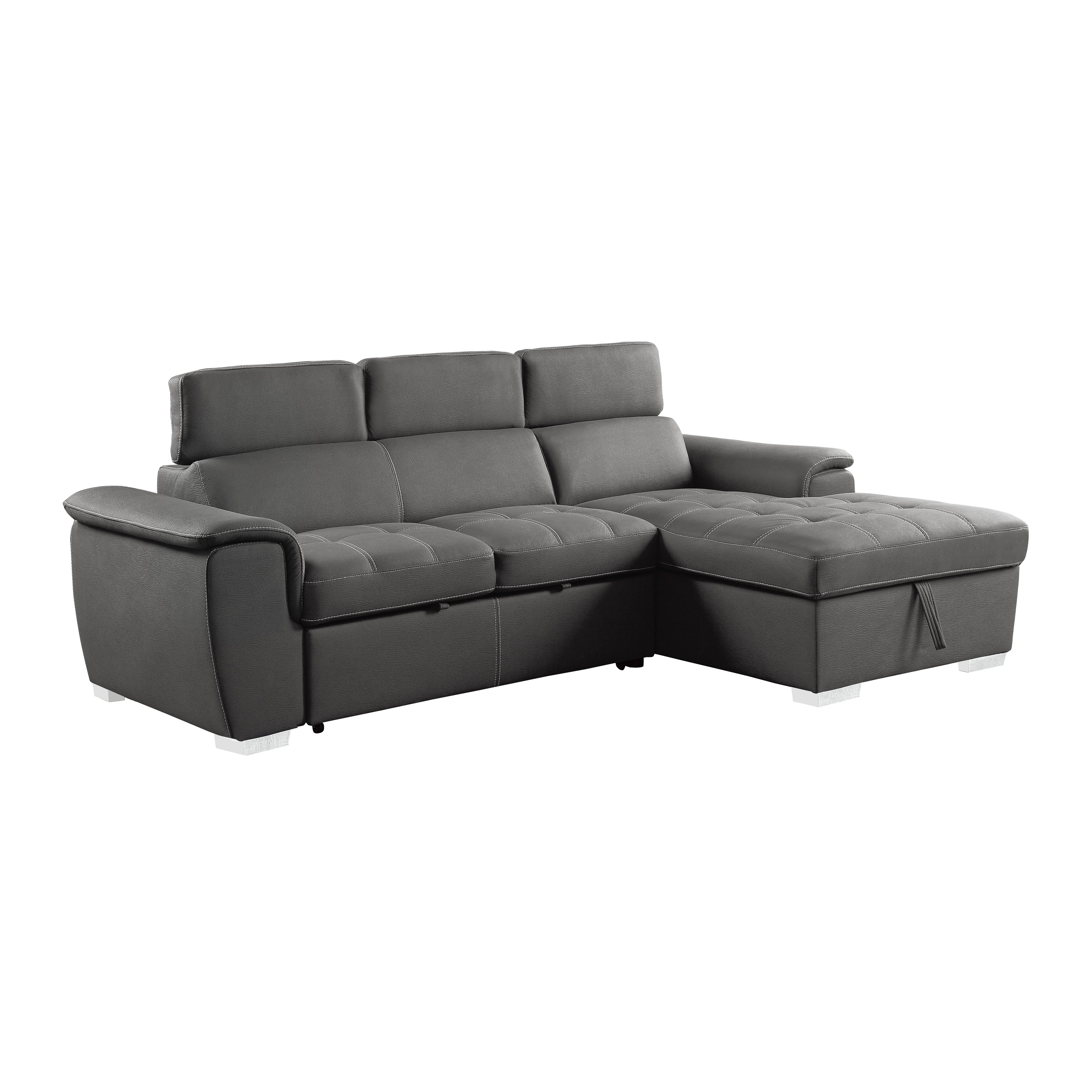 8228GY* (2)2-Piece Sectional with Adjustable Headrests, Pull-out Bed and Right Chaise with Hidden Storage - 8228GY* - Bien Home Furniture & Electronics