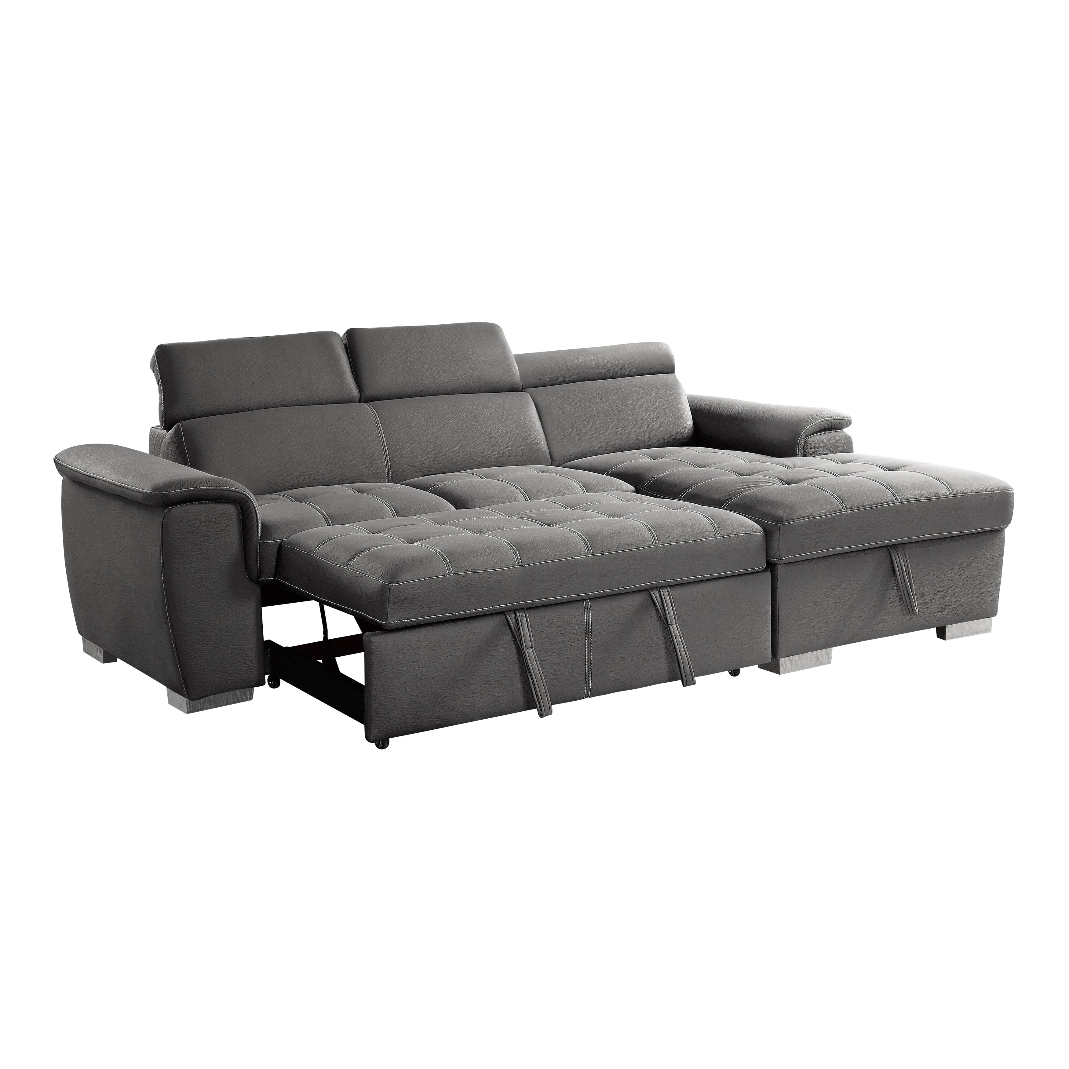 8228GY* (2)2-Piece Sectional with Adjustable Headrests, Pull-out Bed and Right Chaise with Hidden Storage - 8228GY* - Bien Home Furniture & Electronics