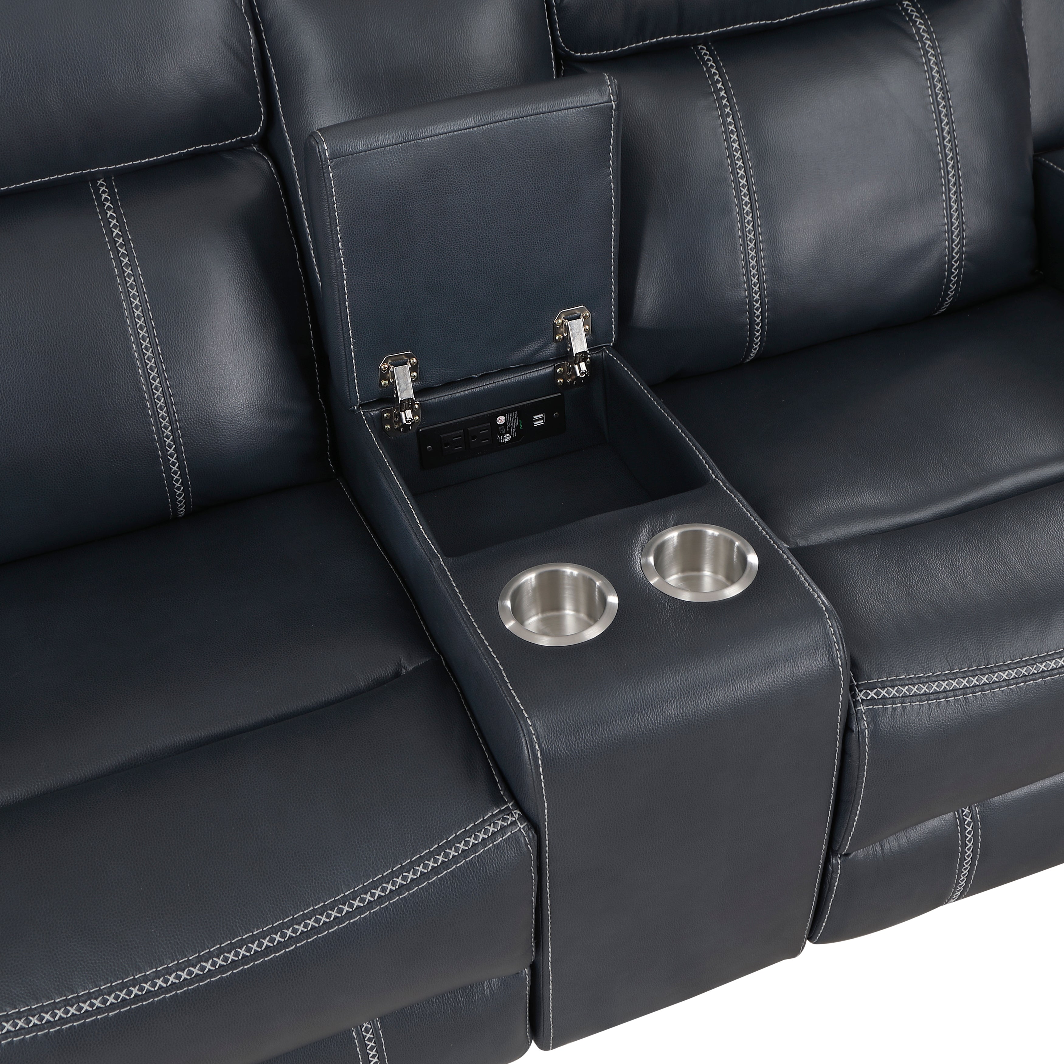 8516BU-2 Double Reclining Love Seat with Center Console, Receptacles and USB Ports - 8516BU-2 - Bien Home Furniture & Electronics