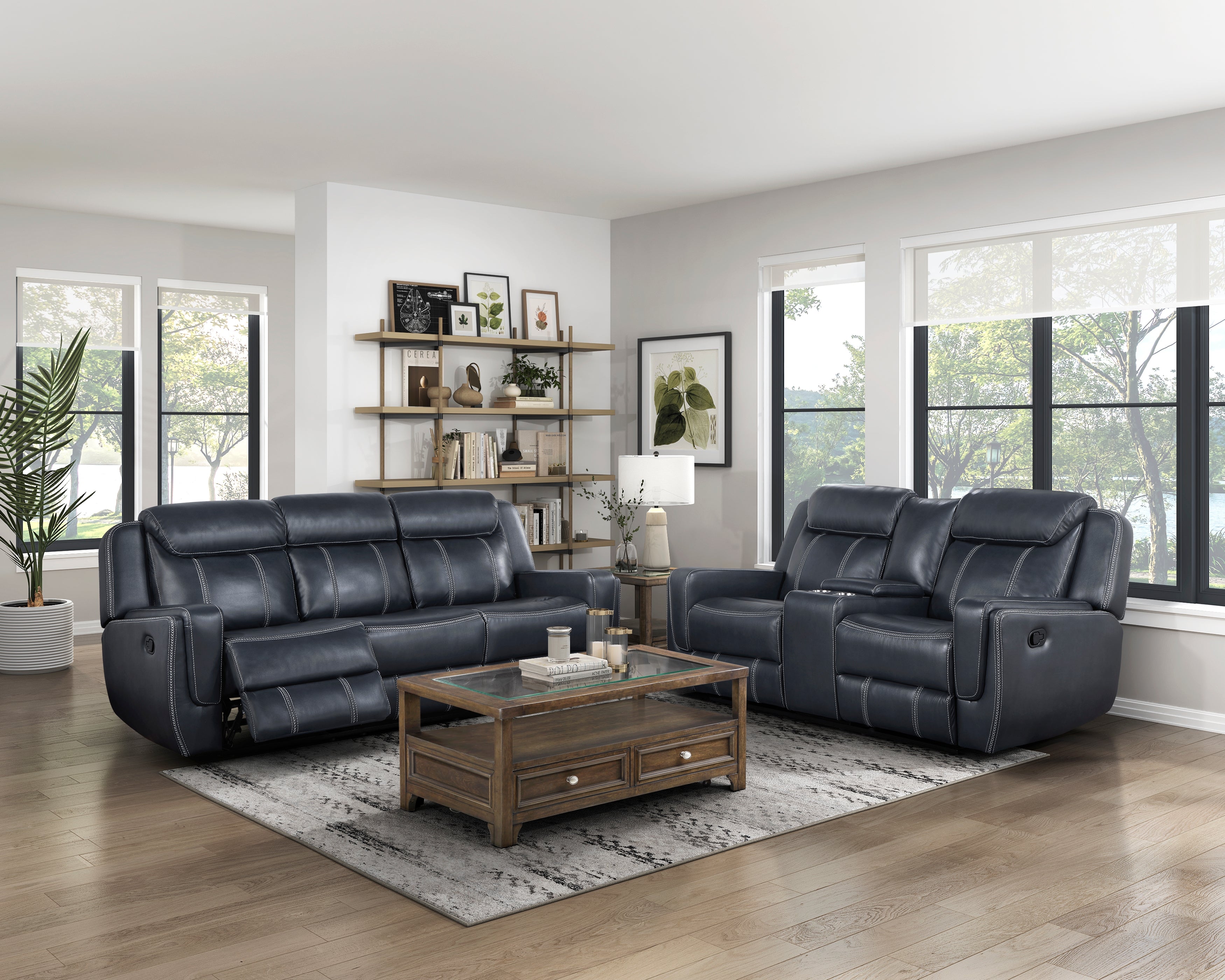 8516BU-2 Double Reclining Love Seat with Center Console, Receptacles and USB Ports - 8516BU-2 - Bien Home Furniture & Electronics