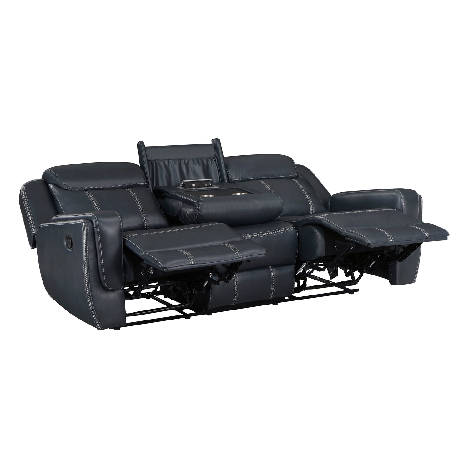 8516BU-3 Double Reclining Sofa with Center Drop-Down Cup Holders, Magazine bag, Receptacles and USB Ports - 8516BU-3 - Bien Home Furniture & Electronics