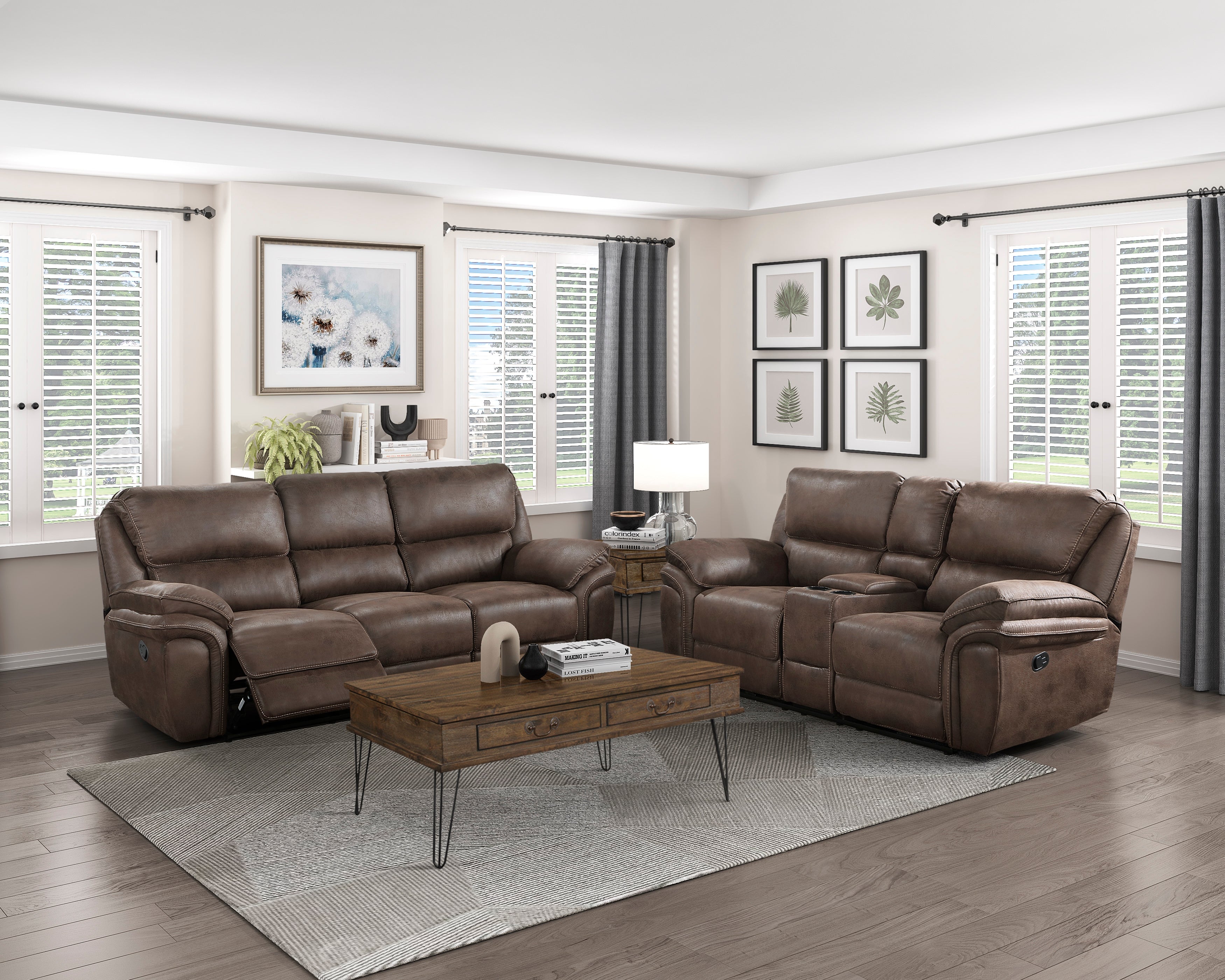 8517BRW-2 Double Reclining Love Seat with Center Console - 8517BRW-2 - Bien Home Furniture & Electronics