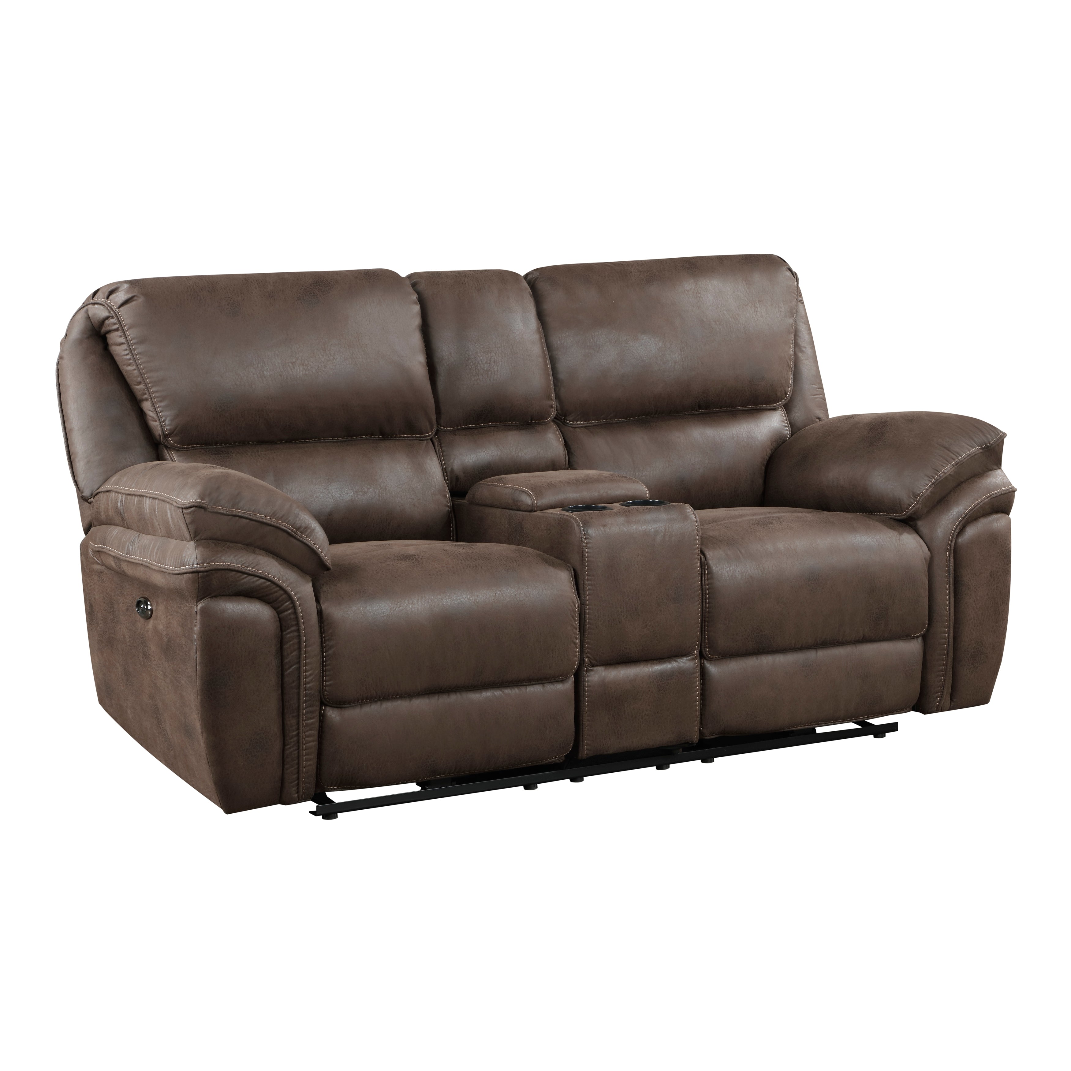 8517BRW-2PW Power Double Reclining Love Seat with Center Console - 8517BRW-2PW - Bien Home Furniture & Electronics