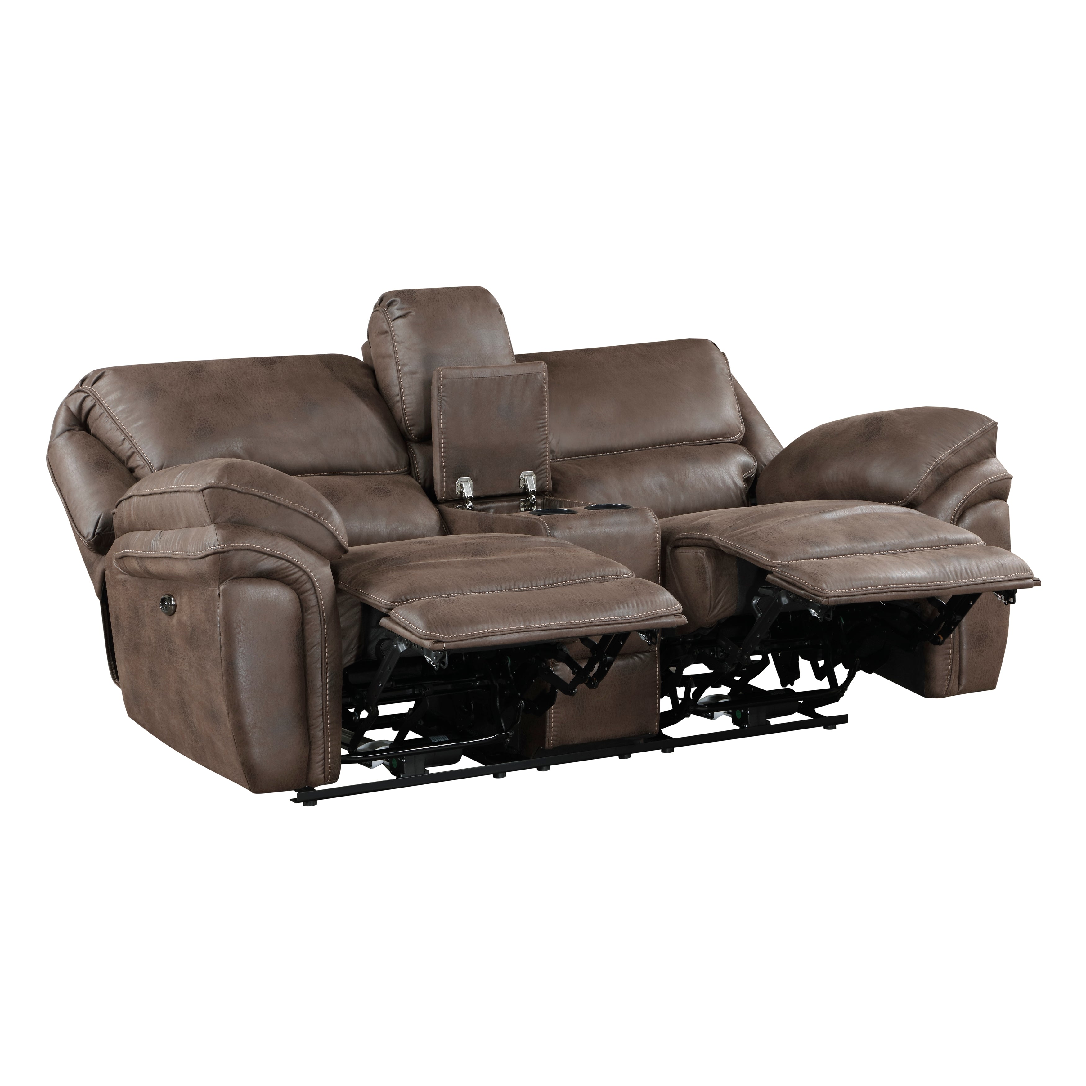 8517BRW-2PW Power Double Reclining Love Seat with Center Console - 8517BRW-2PW - Bien Home Furniture & Electronics