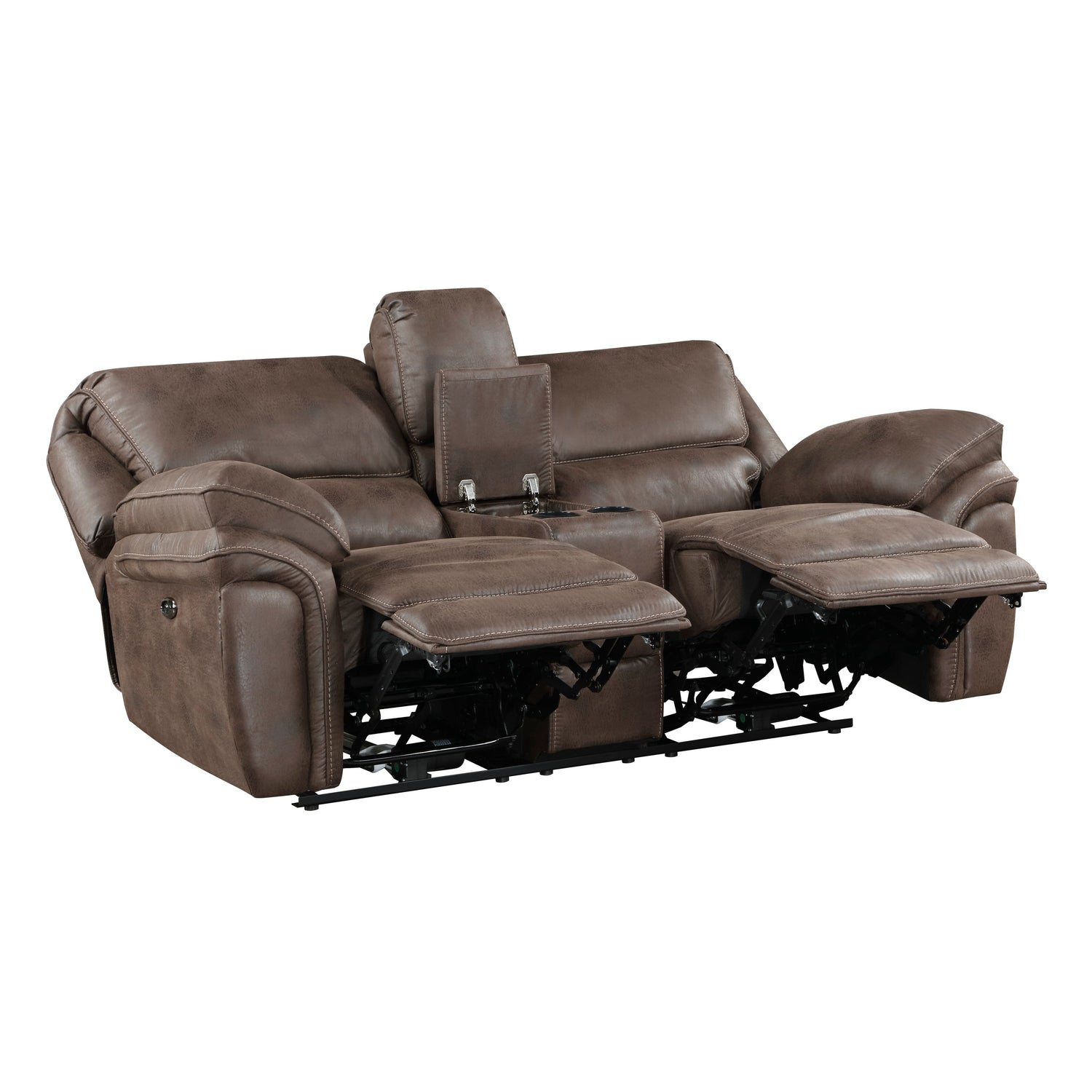8517BRW-2PW Power Double Reclining Love Seat with Center Console - 8517BRW-2PW - Bien Home Furniture &amp; Electronics