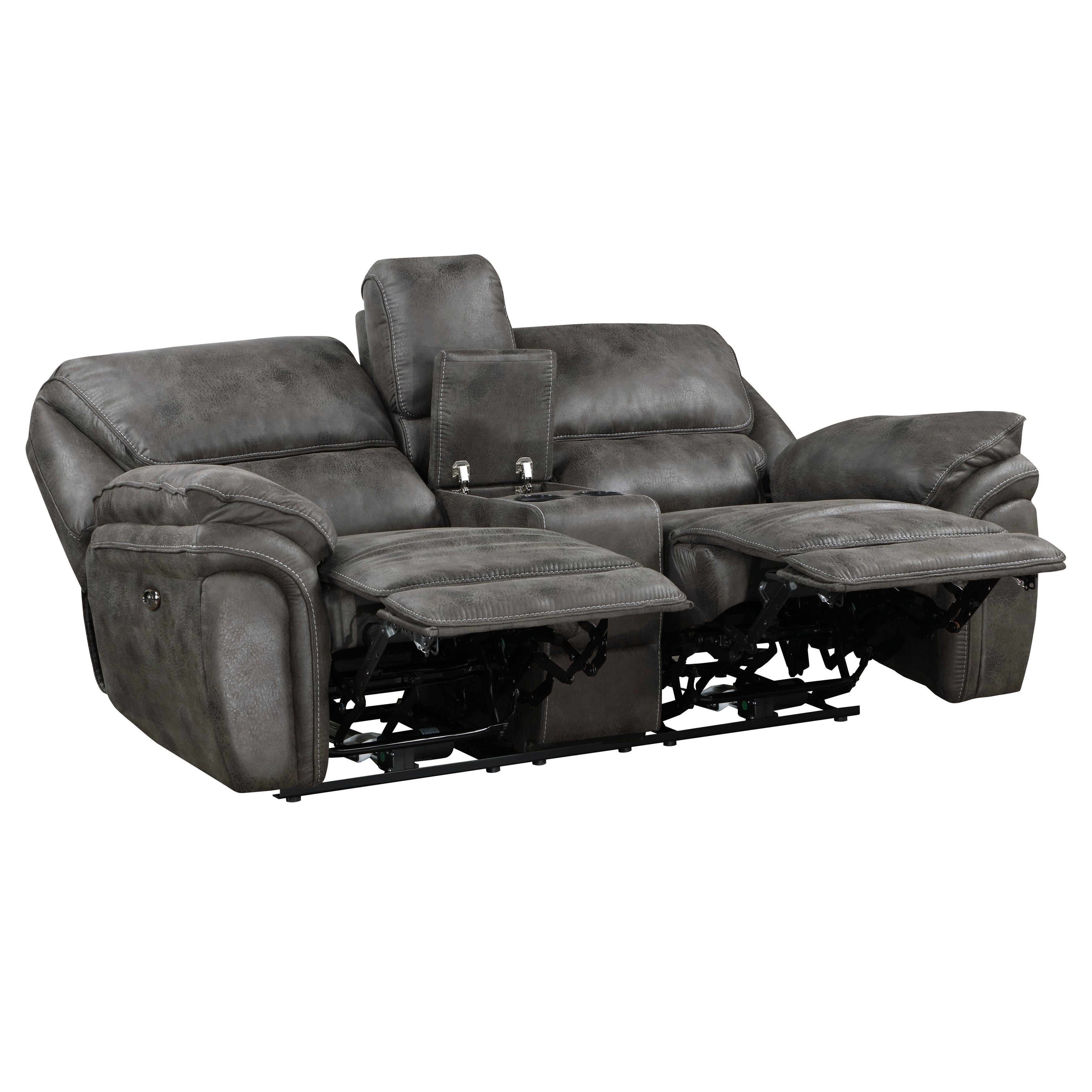 8517GRY-2PW Power Double Reclining Love Seat with Center Console - 8517GRY-2PW - Bien Home Furniture & Electronics