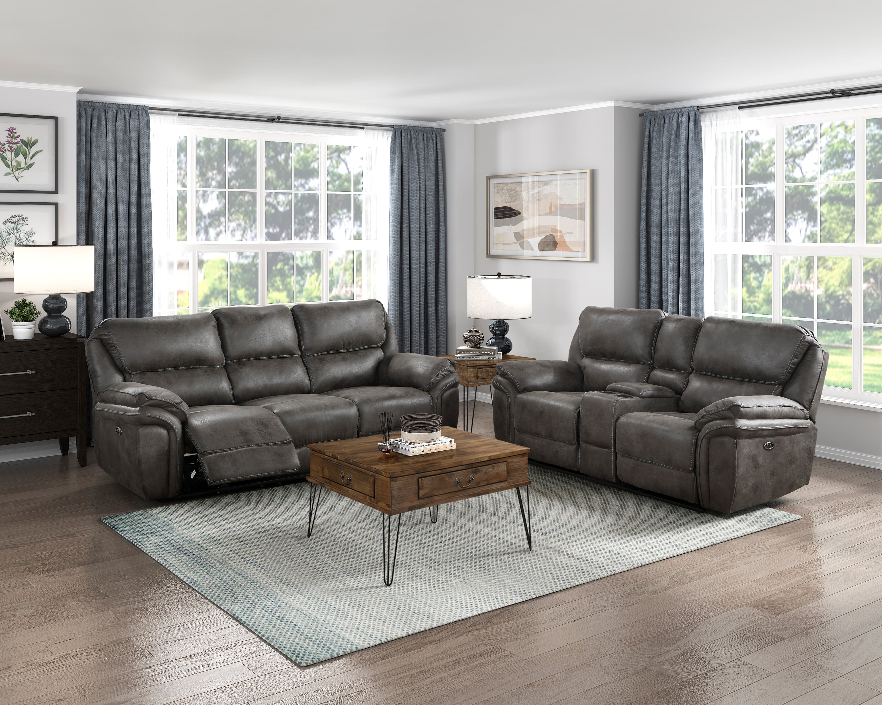 8517GRY-2PW Power Double Reclining Love Seat with Center Console - 8517GRY-2PW - Bien Home Furniture & Electronics